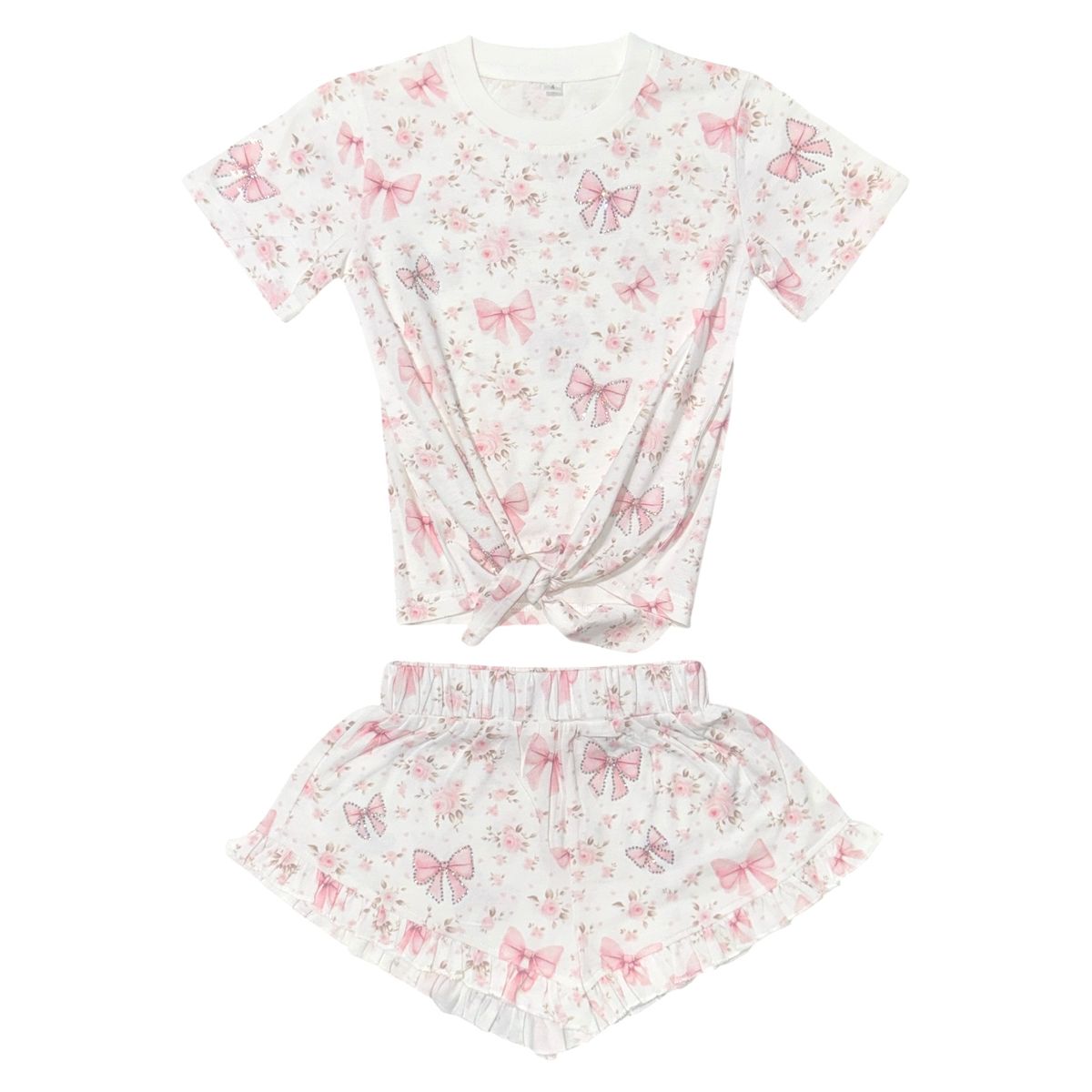 CHARLOTTE CRYSTAL BOWS SHORT SLEEVE AND SHORTS SET