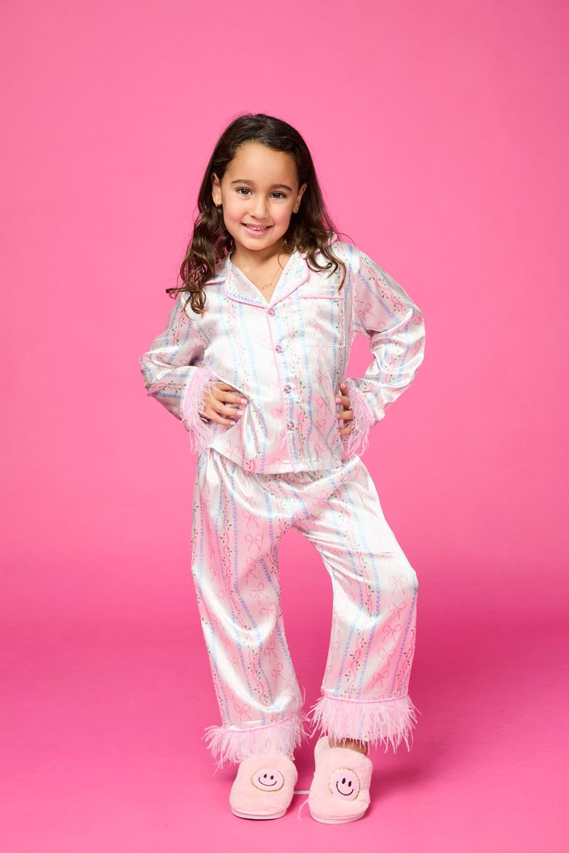 ALL TIED UP FEATHER TRIM SILKY SET