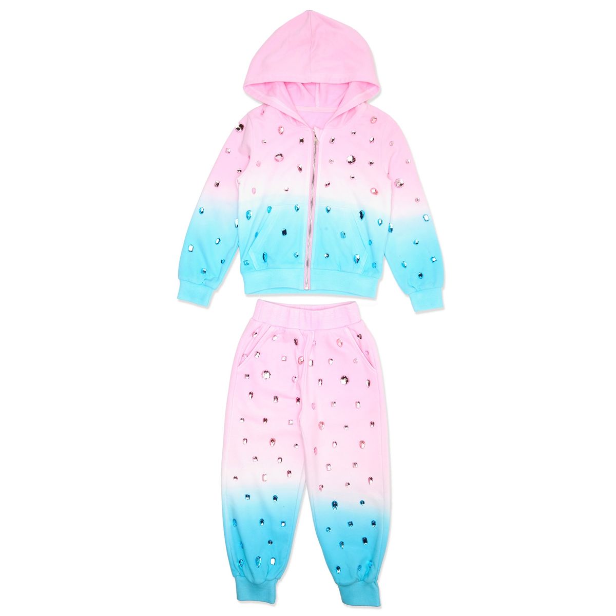 GABBY GEMSTONE DIP DYE ZIP UP HOODIE AND SWEATPANTS SET