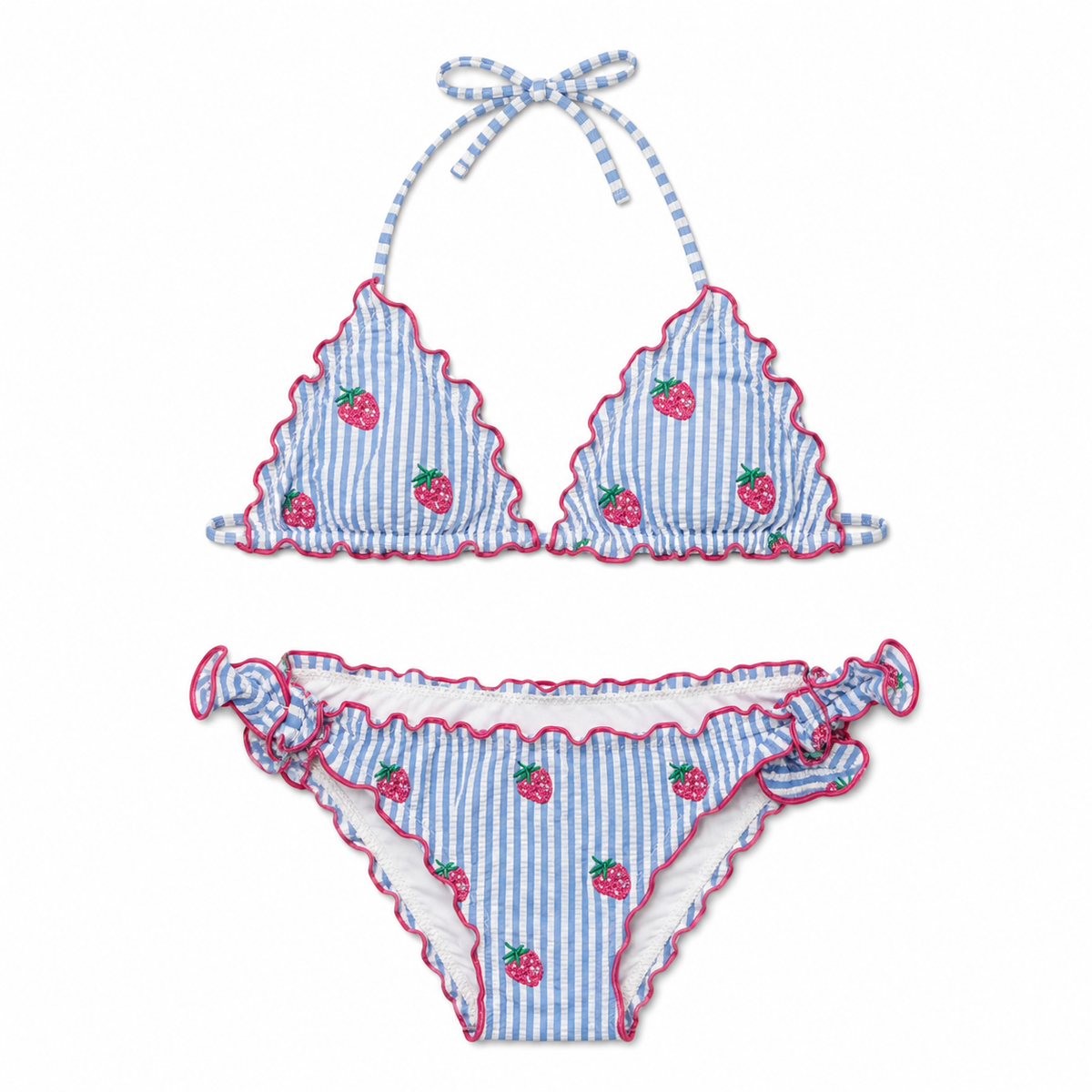 EMBROIDERED STRAWBERRY SEERSUCKER CRIS FROU FROU TWO PIECE BIKINI