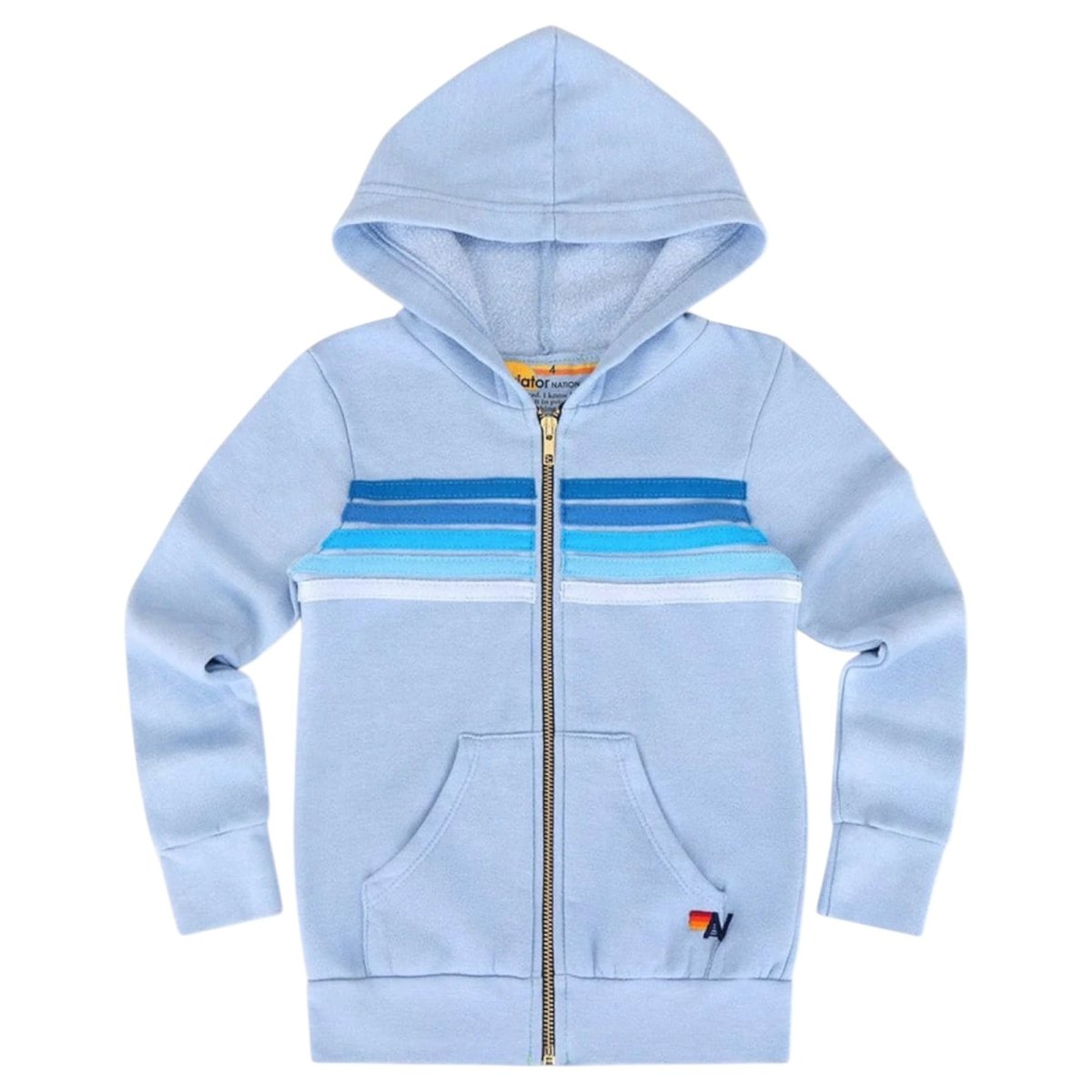 5 STRIPE ICE BLUE ZIP UP HOODIE - AVIATOR NATION KIDS - HOODIES