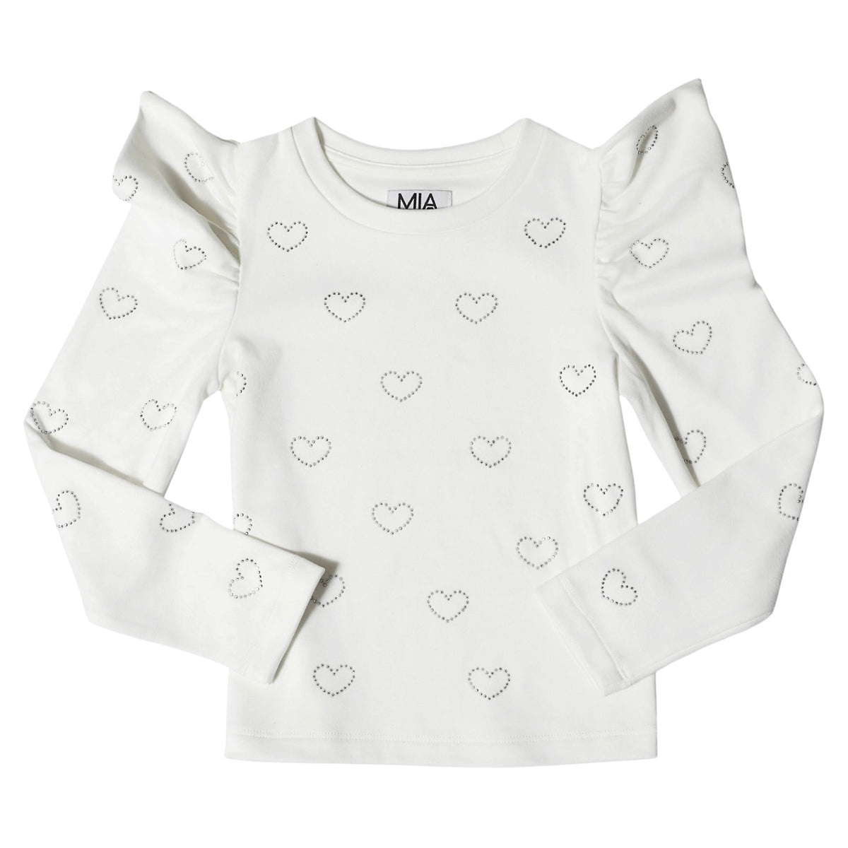 CRYSTAL HEART PUFF SLEEVE LONG SLEEVE TOP (PREORDER)