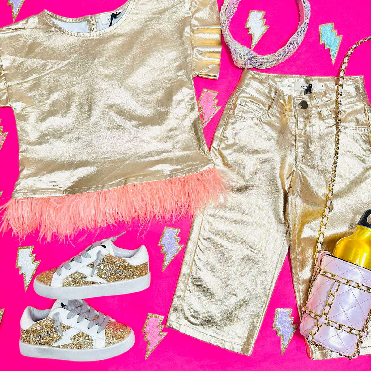 METALLIC TOP W/ FEATHERS
