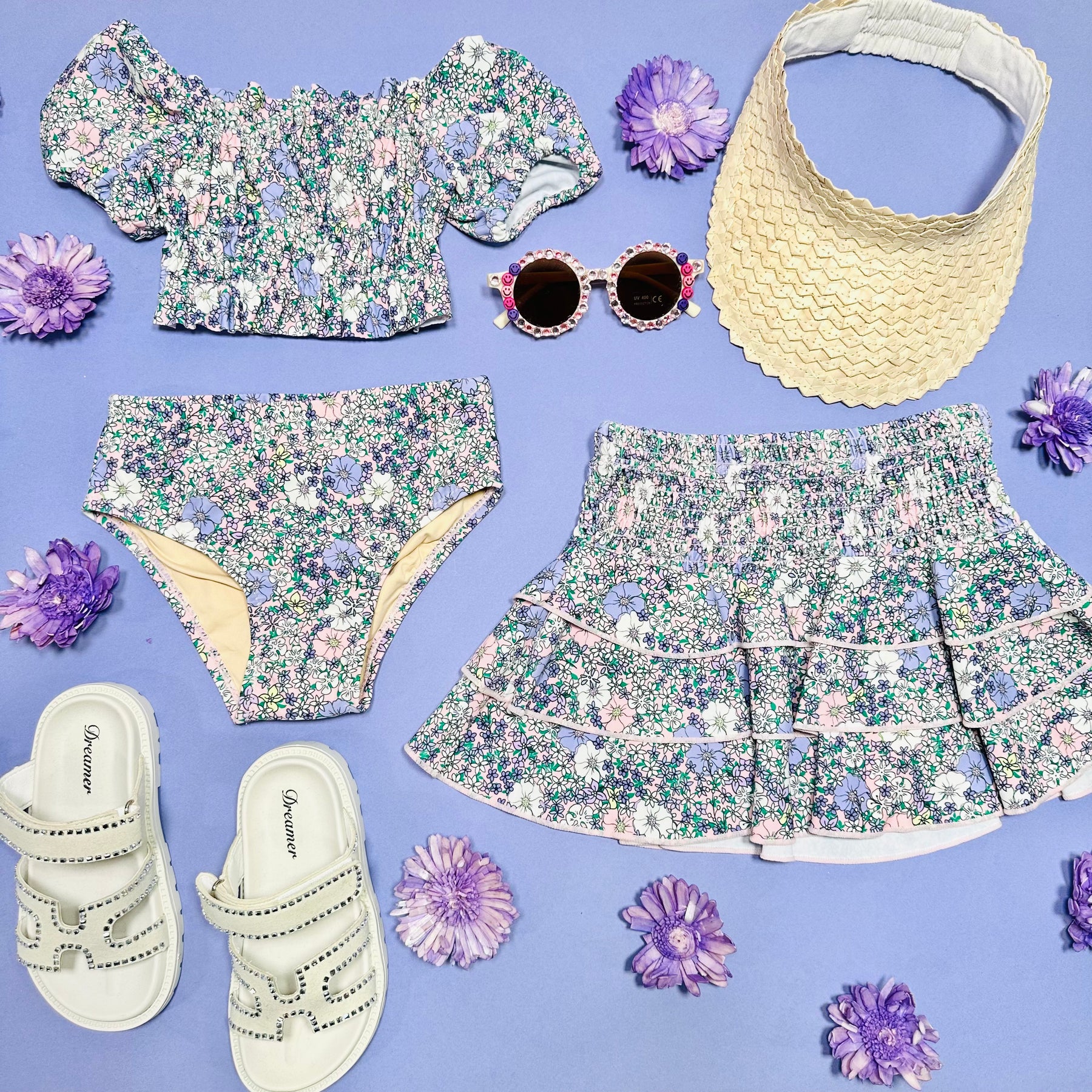 FLOWER POWER PUFF SLEEVE TWO PIECE BIKINI - TWO PIECE BIKINI