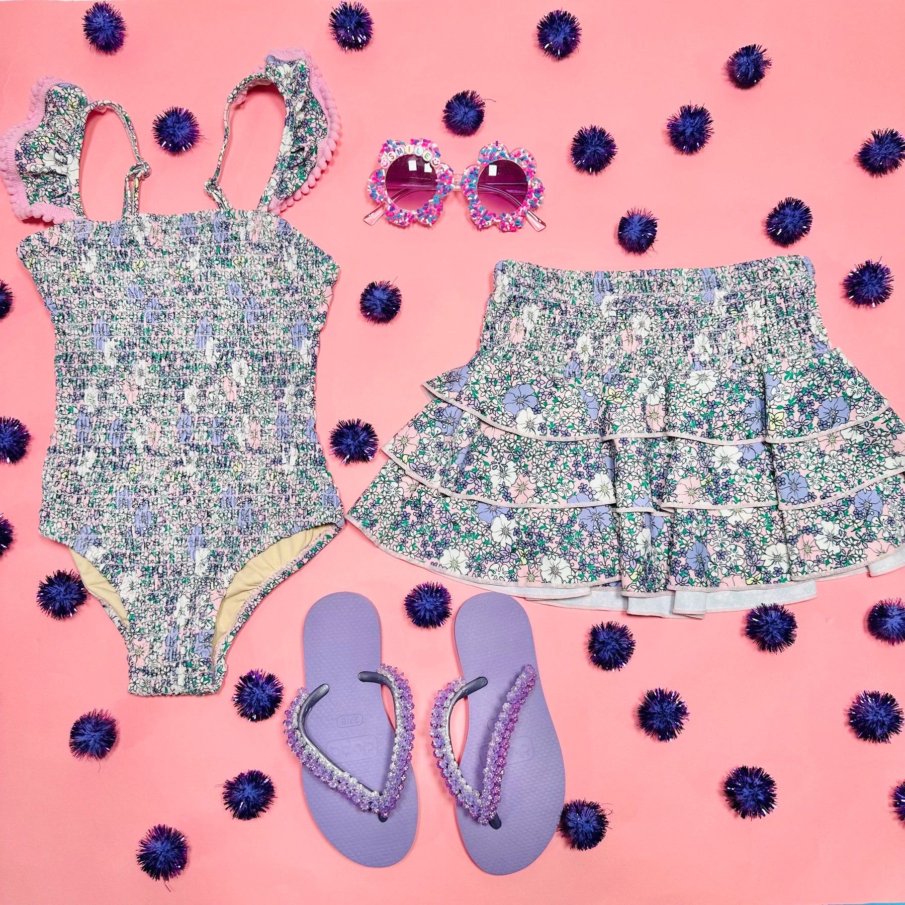 FLOWER POWER SMOCKED ONE PIECE SWIMSUIT - ONE PIECE SWIMSUIT