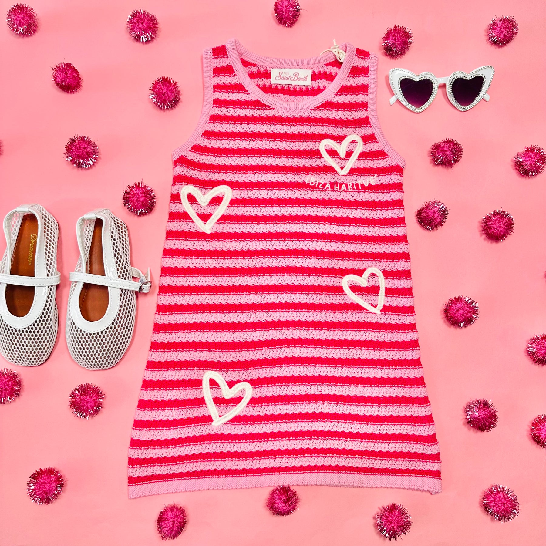 AUDIE CROCHET STRIPE HEART DRESS - DRESSES
