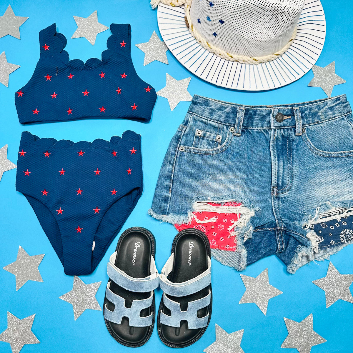 BANDANA MALIBU DENIM SHORTS