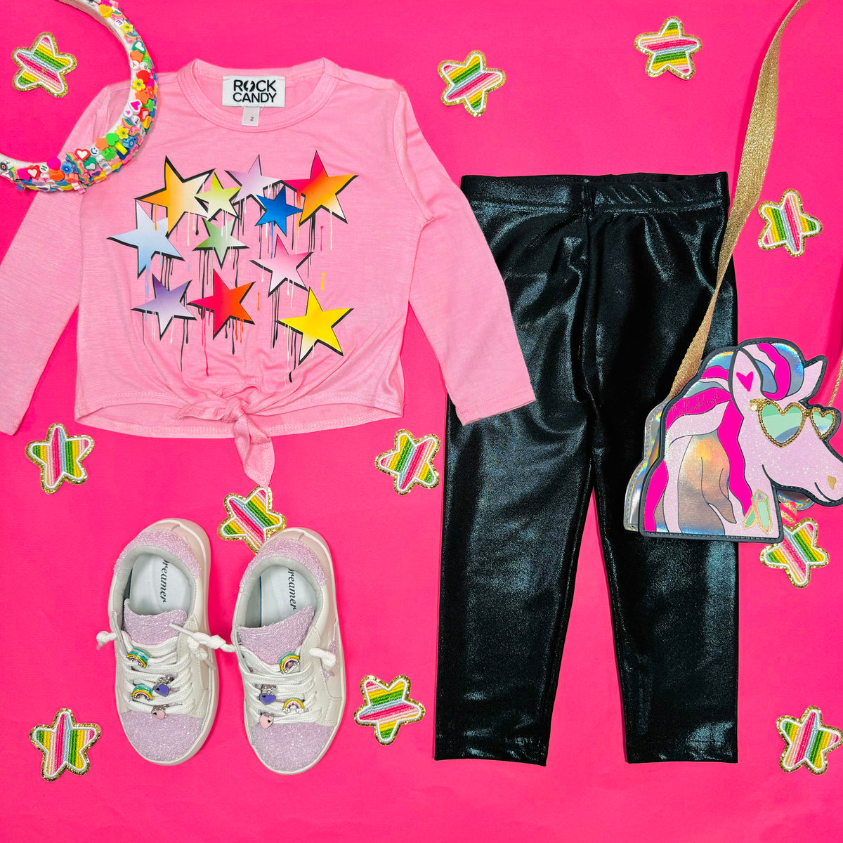 RAINBOW DRIP STARS LONG SLEEVE TIE TSHIRT - LONG SLEEVE TOPS