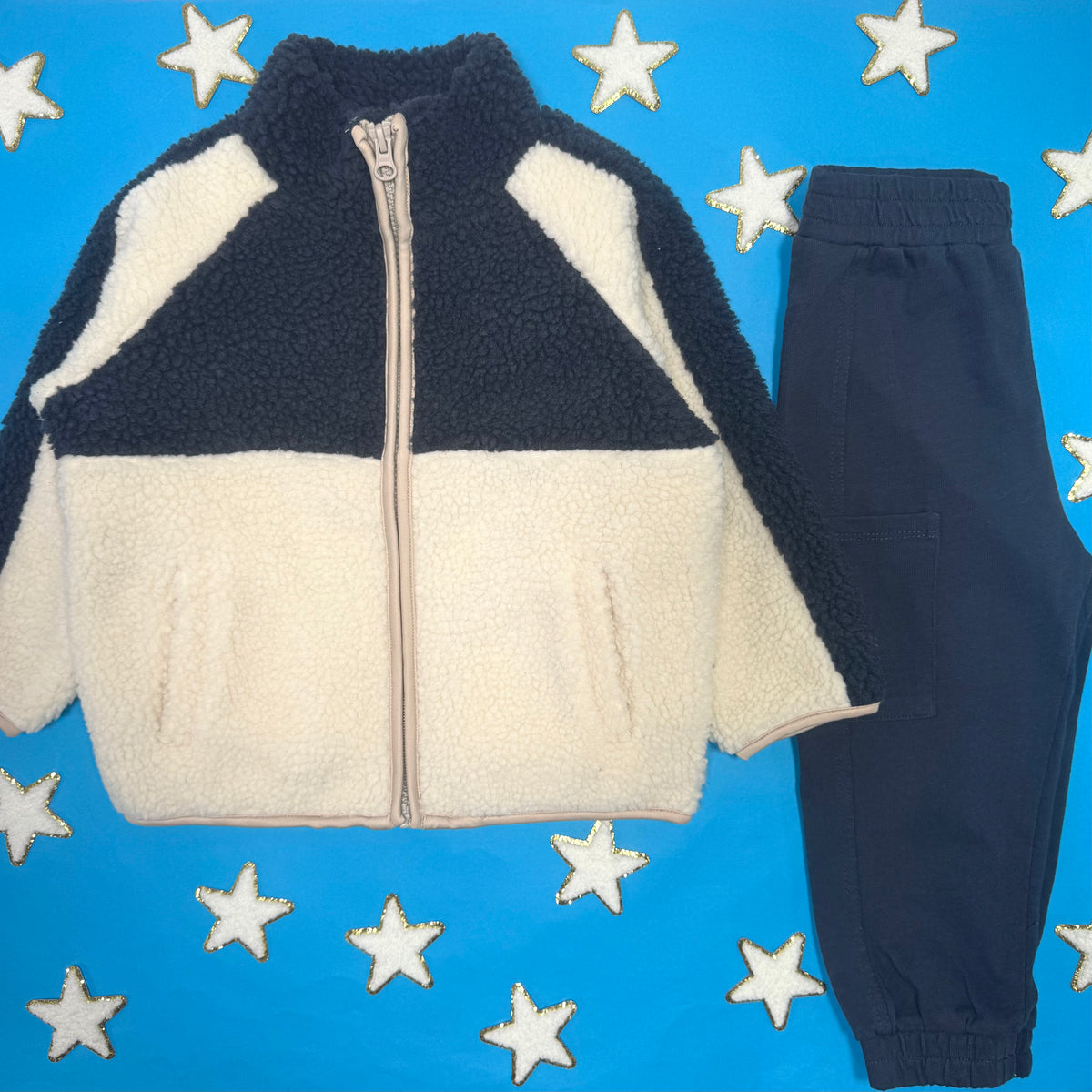 COLOR BLOCK FUZZY SHERPA TRAILS JACKET - JACKETS