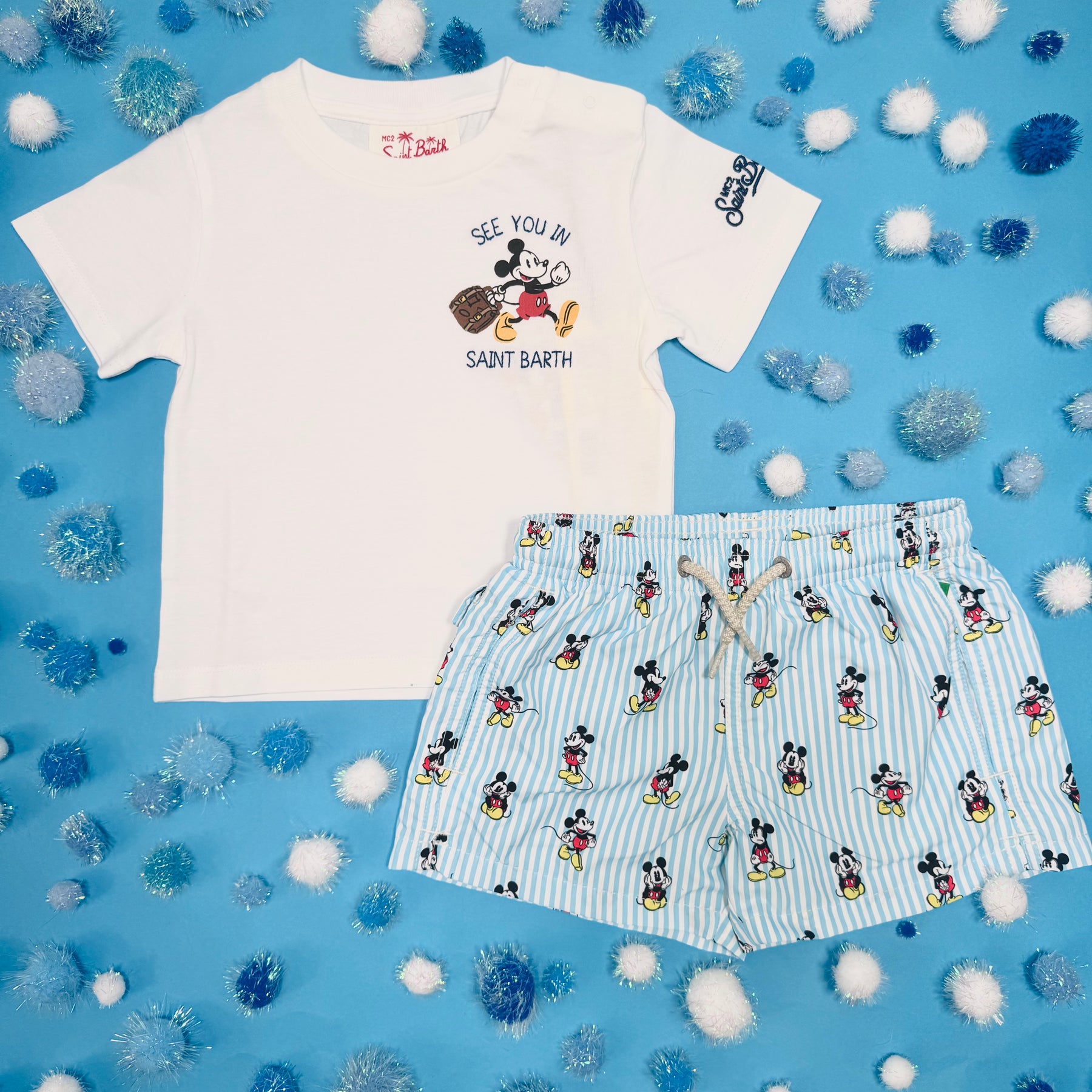MICKEY STRIPE SWIM TRUNKS