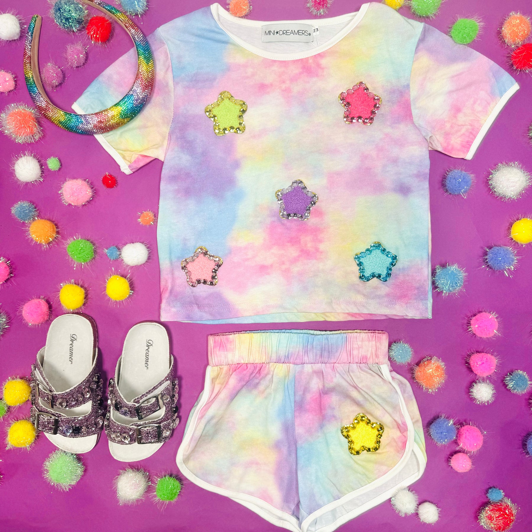 GALAXY STARS TIE DYE TOP AND SHORTS SET - SET