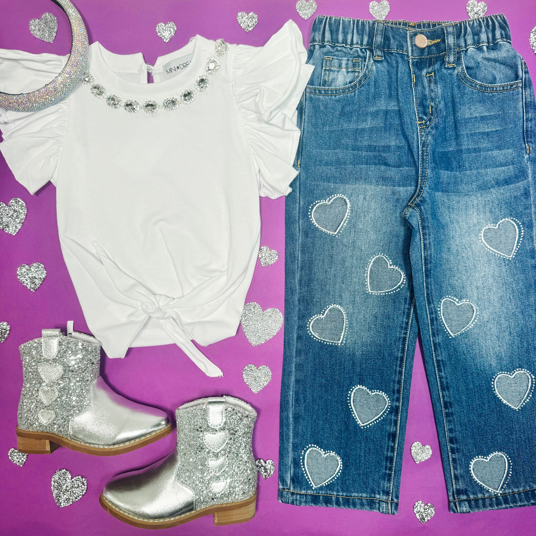 AMELIA CRYSTAL HEARTS DENIM PANTS - PANTS