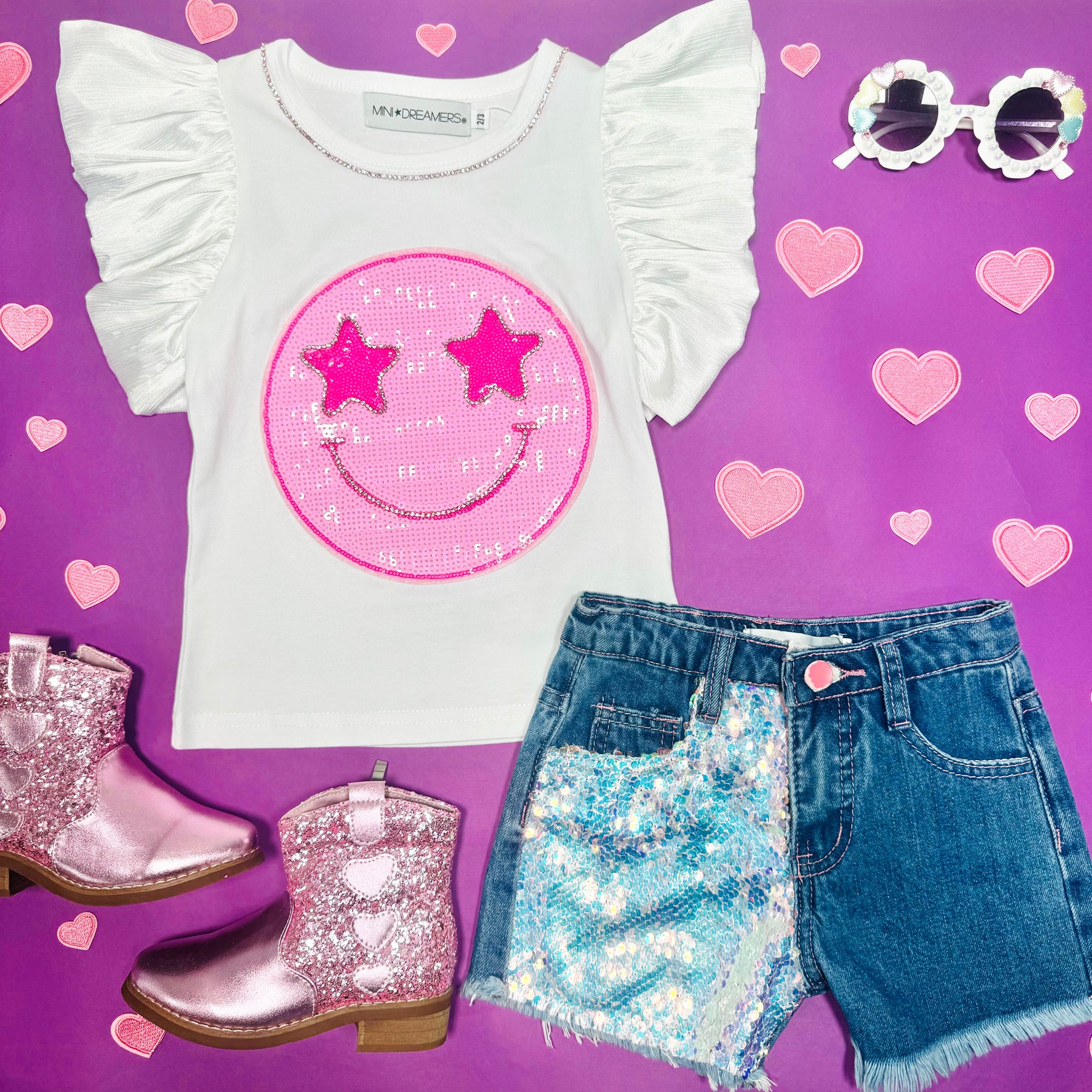 STARSTRUCK SEQUIN SMILEY RUFFLE TOP - SHORT SLEEVE TOPS