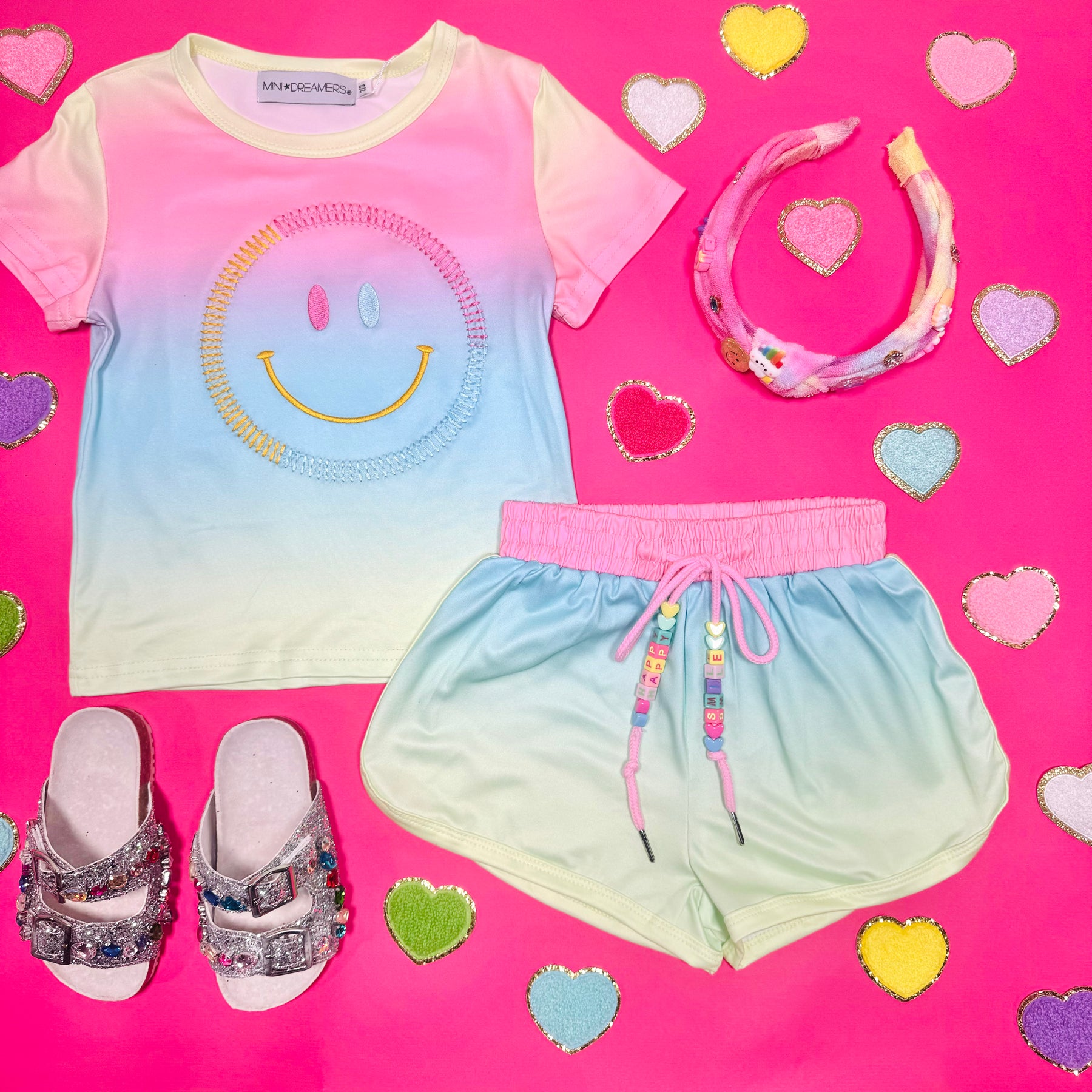 SUNSET SMILEY OMBRÉ TOP AND SHORTS SET - SET