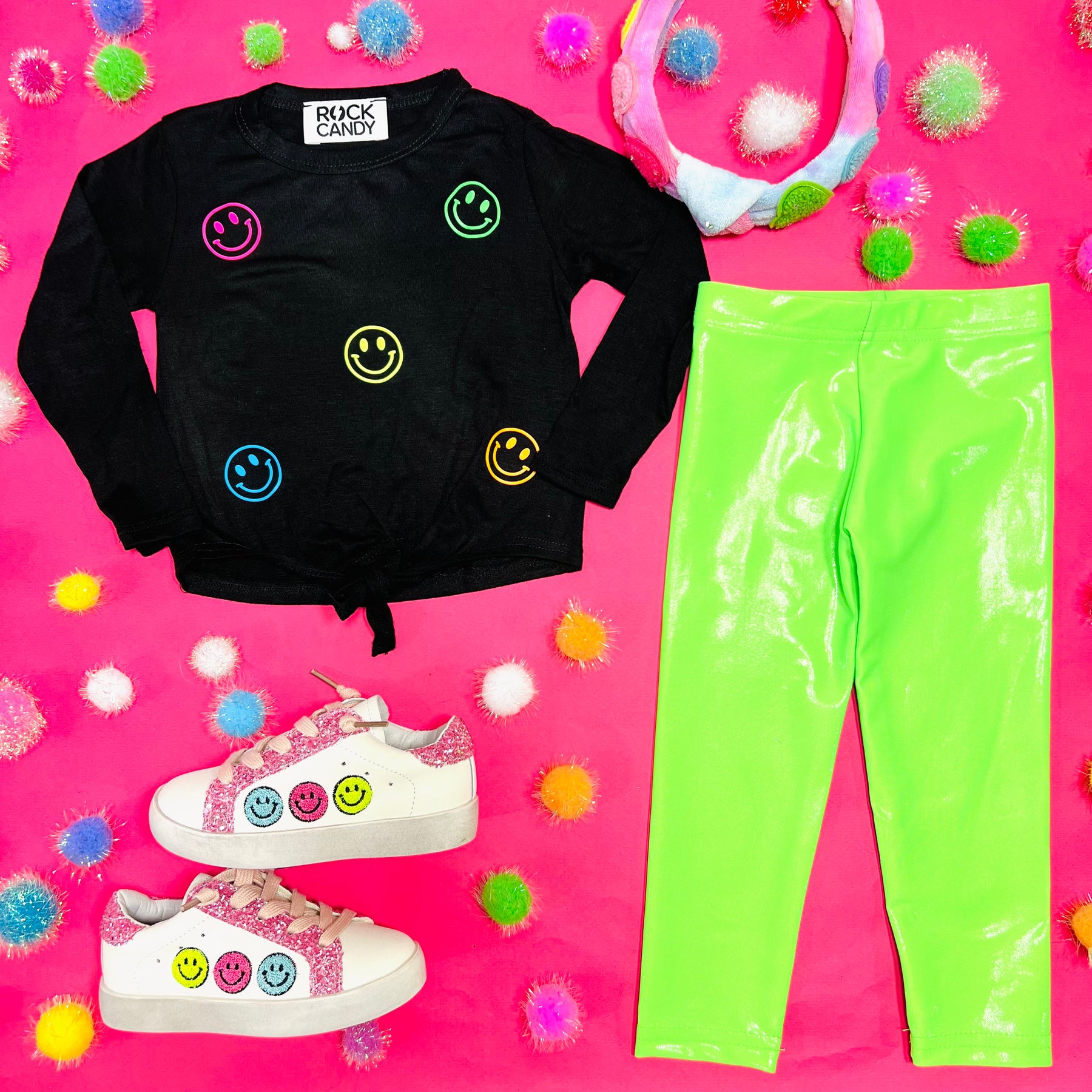 NEON SMILEY FACE LONG SLEEVE TSHIRT
