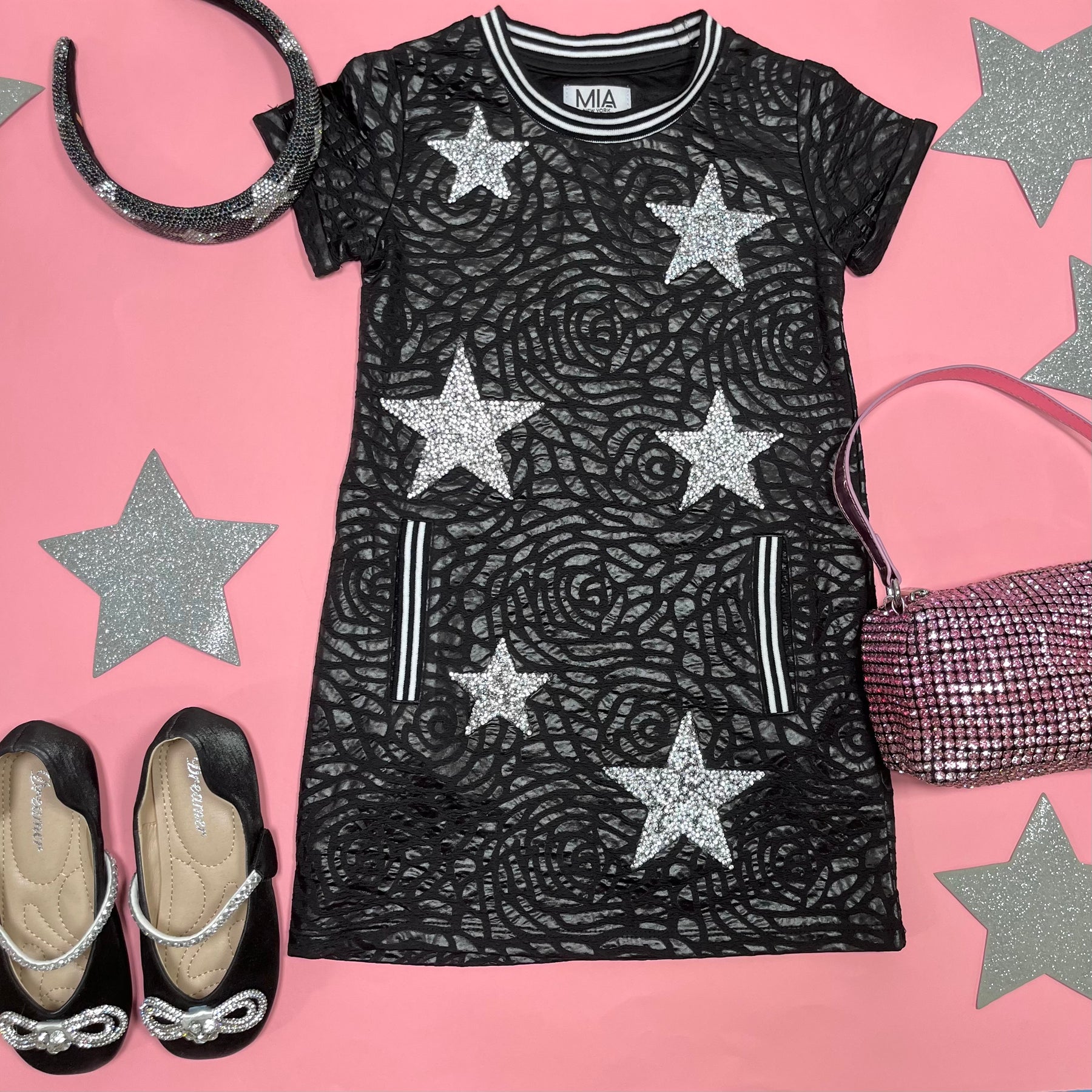 GLITTER STARS TEXTURED DRESS