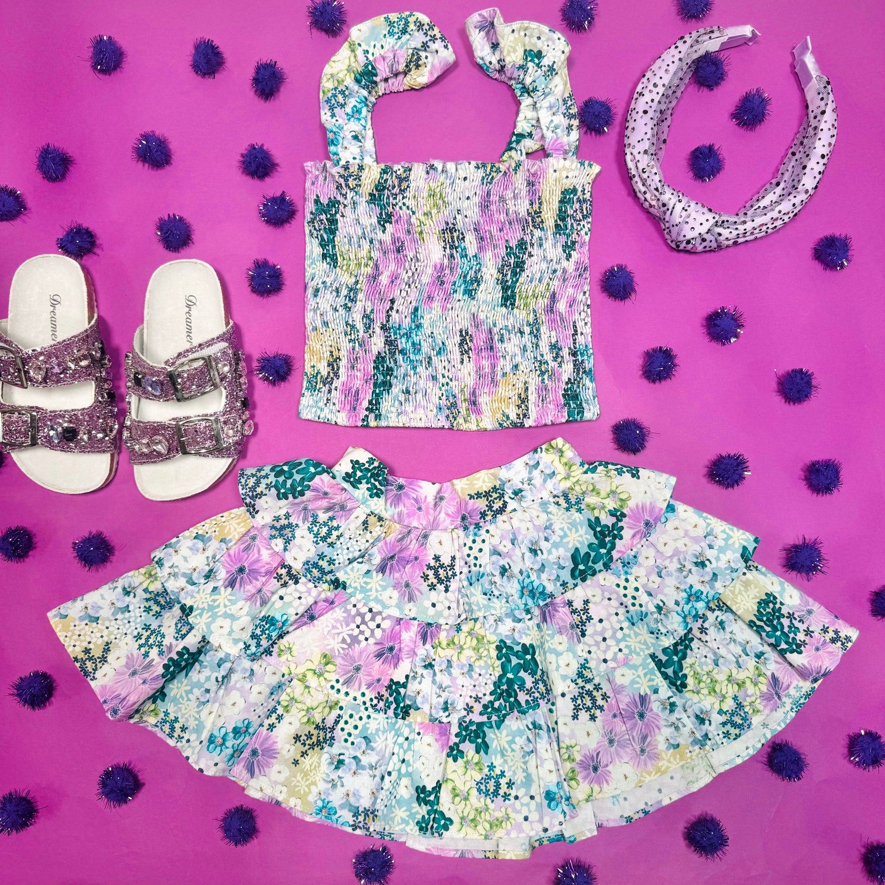 ESTELLE MEADOW SMOCKED TOP AND RUFFLE SKIRT - SET