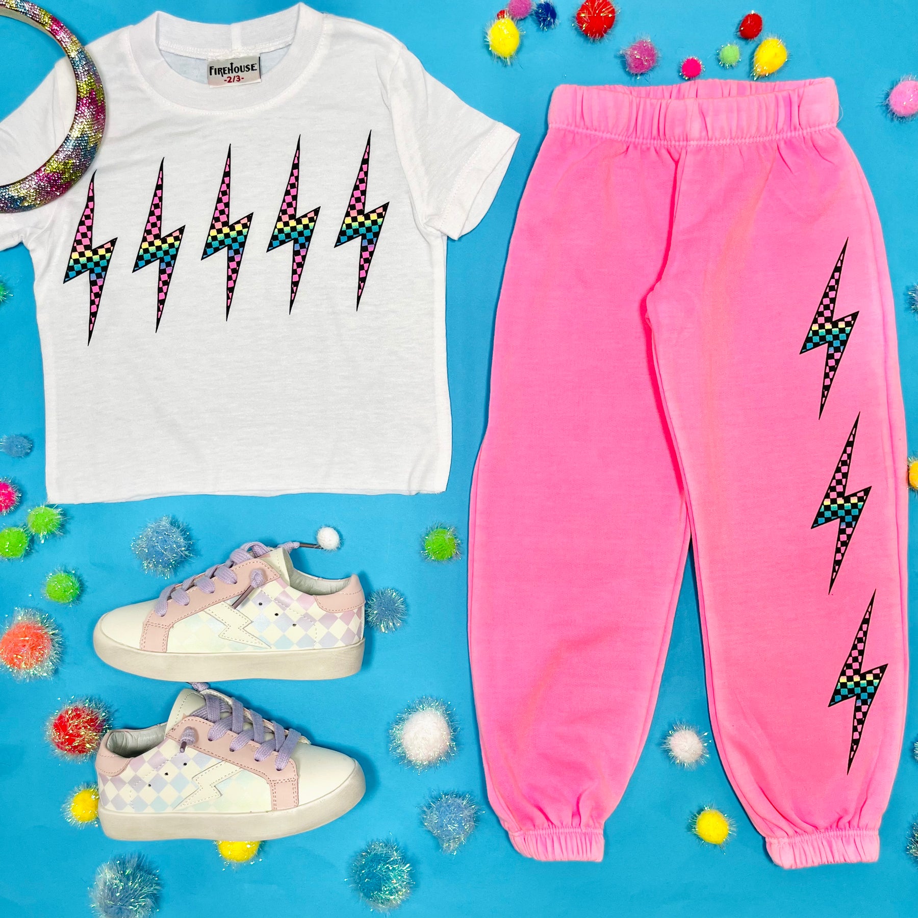 CHECKERED LIGHTNING BOLT SWEATPANTS