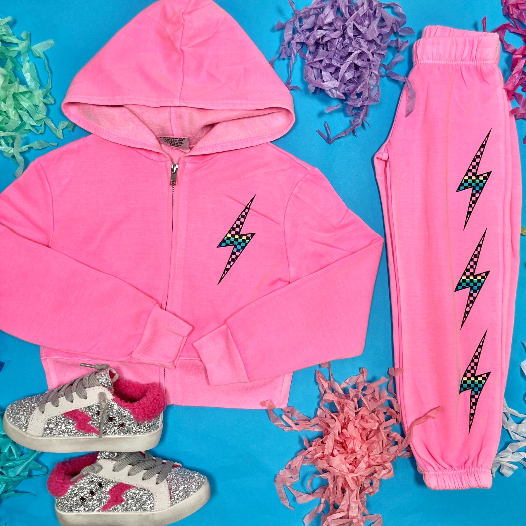 CHECKERED LIGHTNING BOLT SWEATPANTS