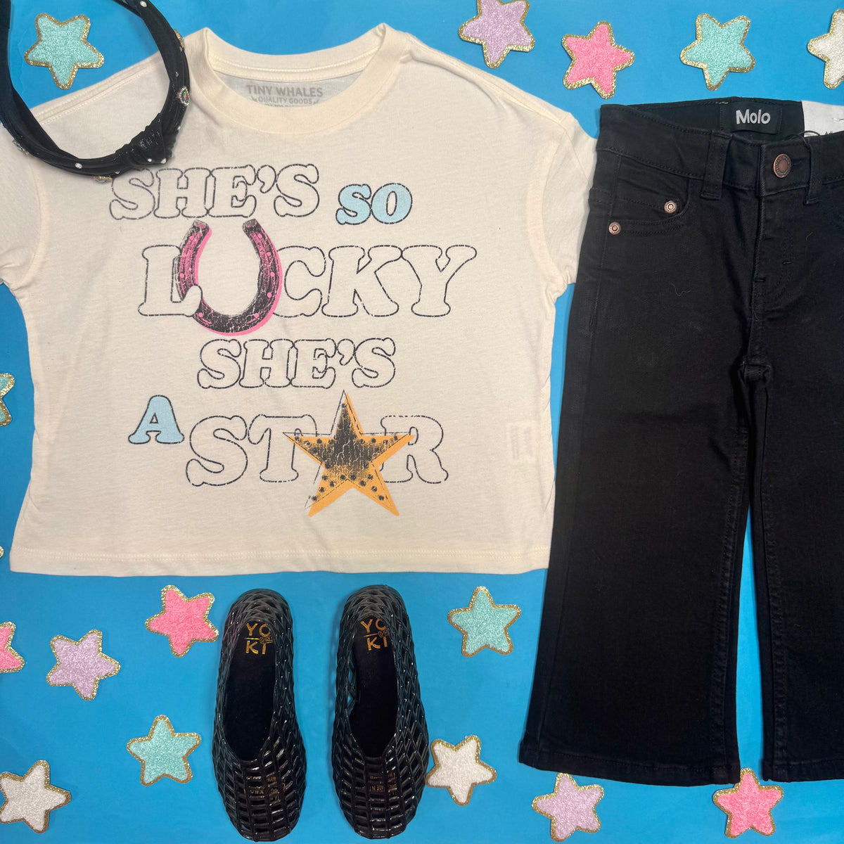 SHE'S SO LUCKY SHE'S A STAR TSHIRT - TINY WHALES - SHORT SLEEVE TOPS