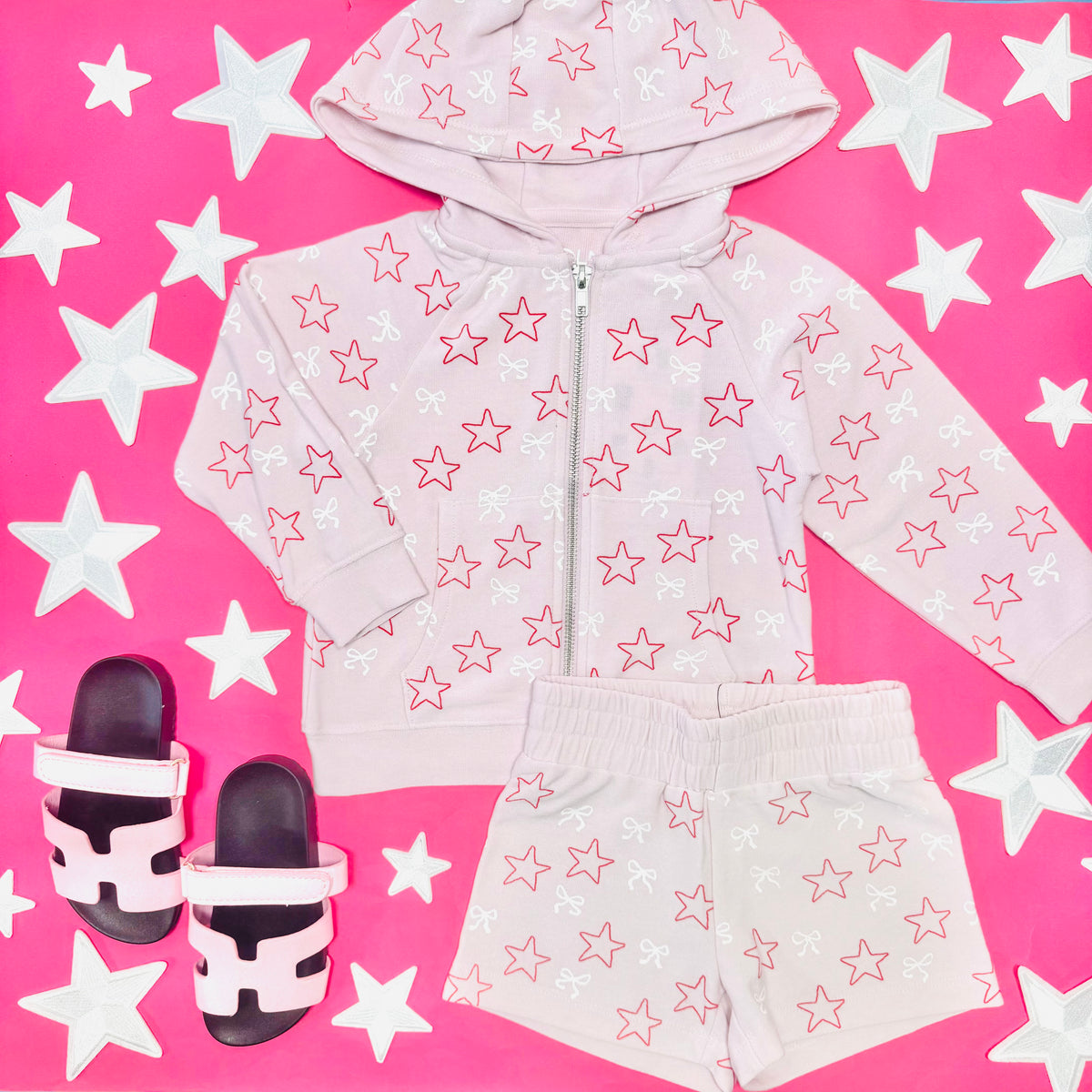 BOWS & STARS ZIP UP HOODIE
