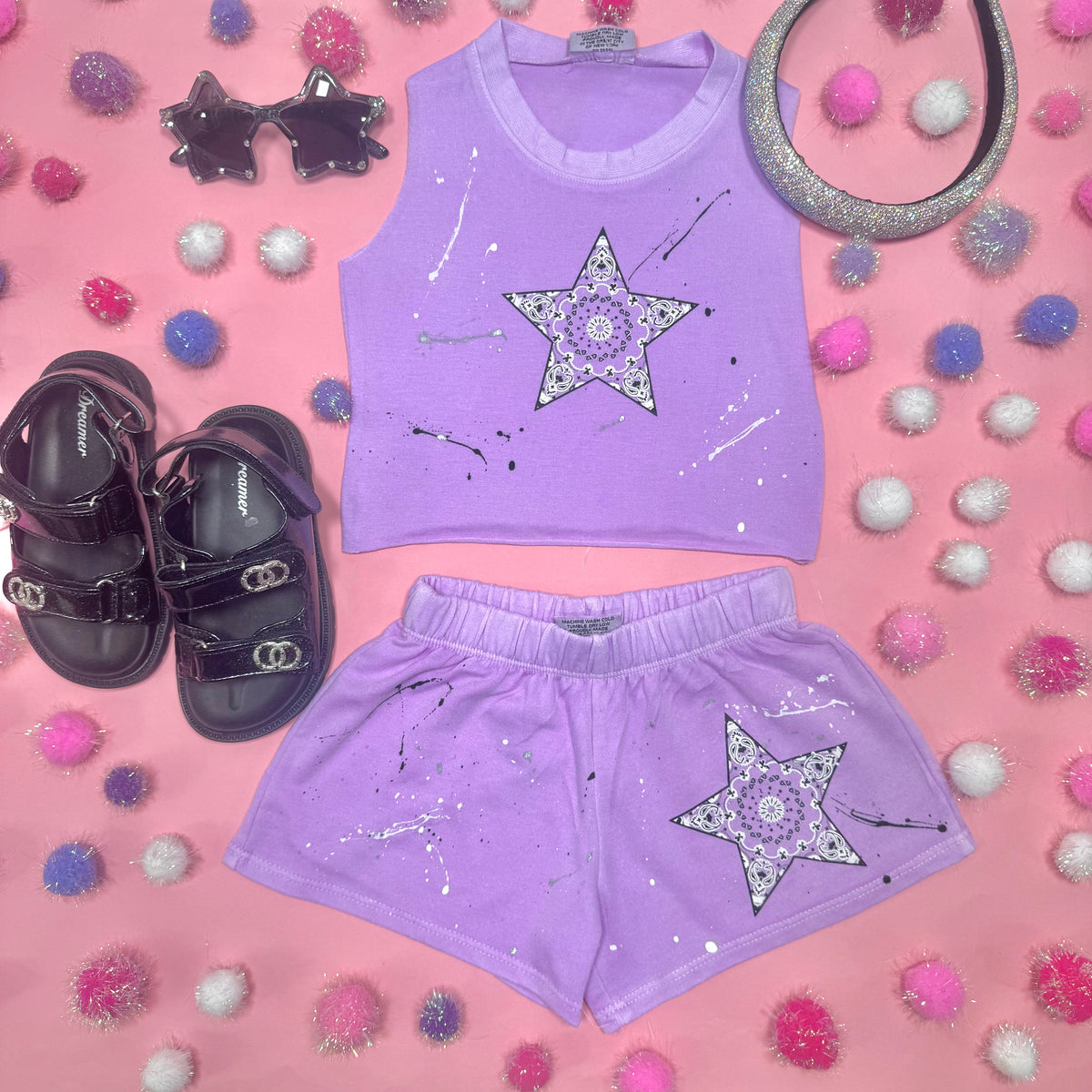 BANDANA STAR PAINT SPLATTER SHORTS - SHORTS