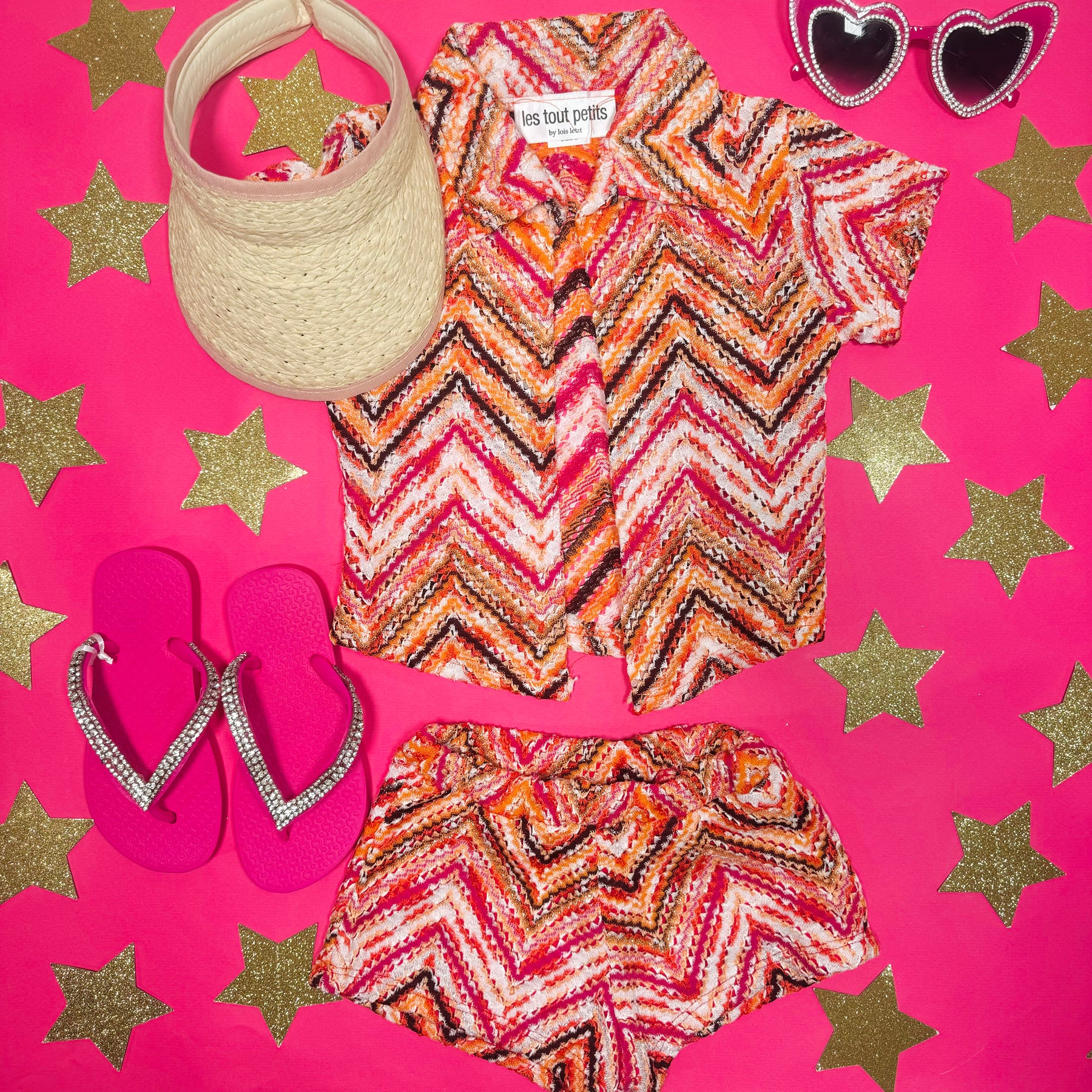 APRICOT ZIG ZAG OPEN TOP AND SHORTS COVER UP SET - SET