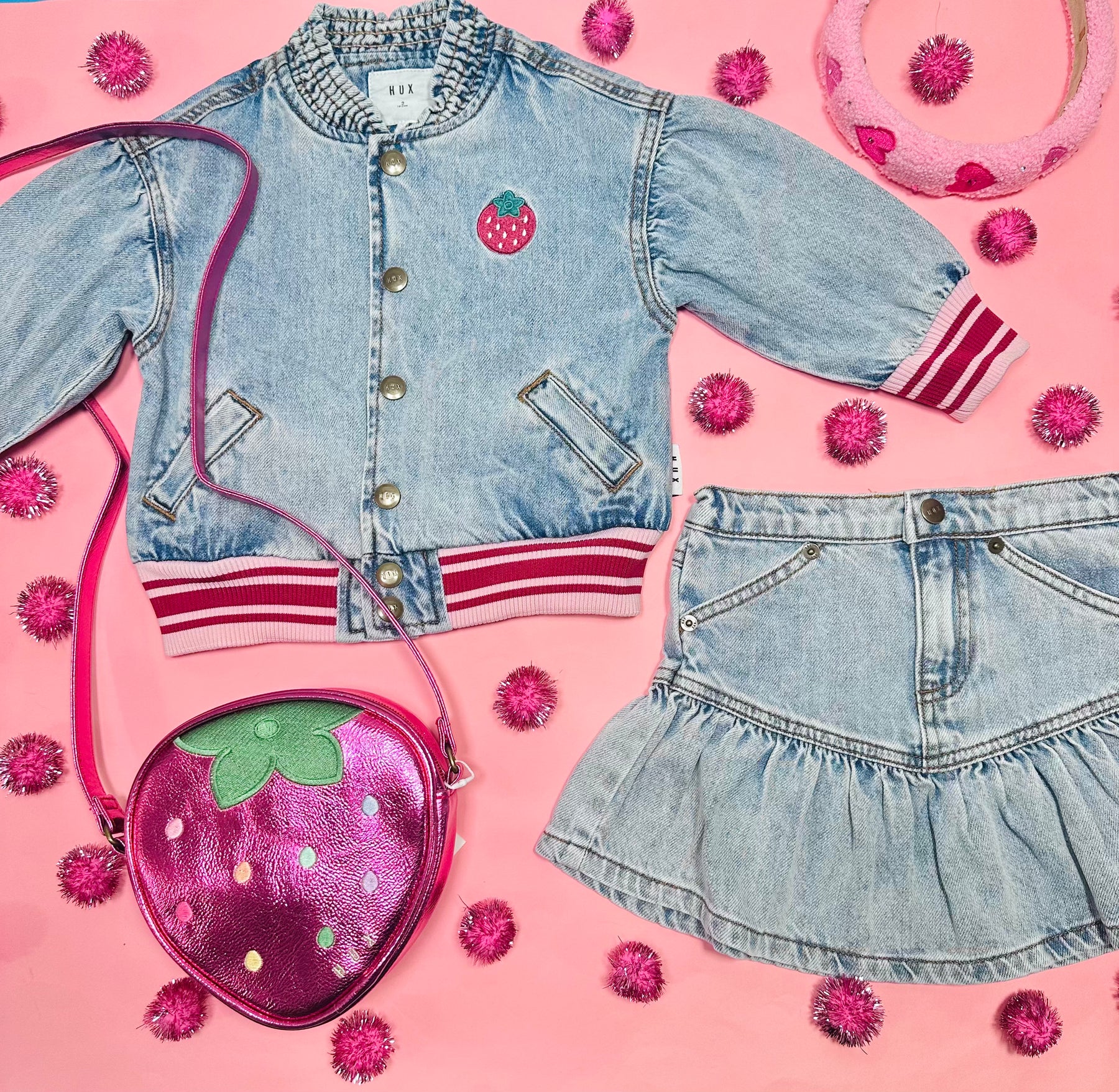 STRAWBERRY DENIM BOMBER JACKET