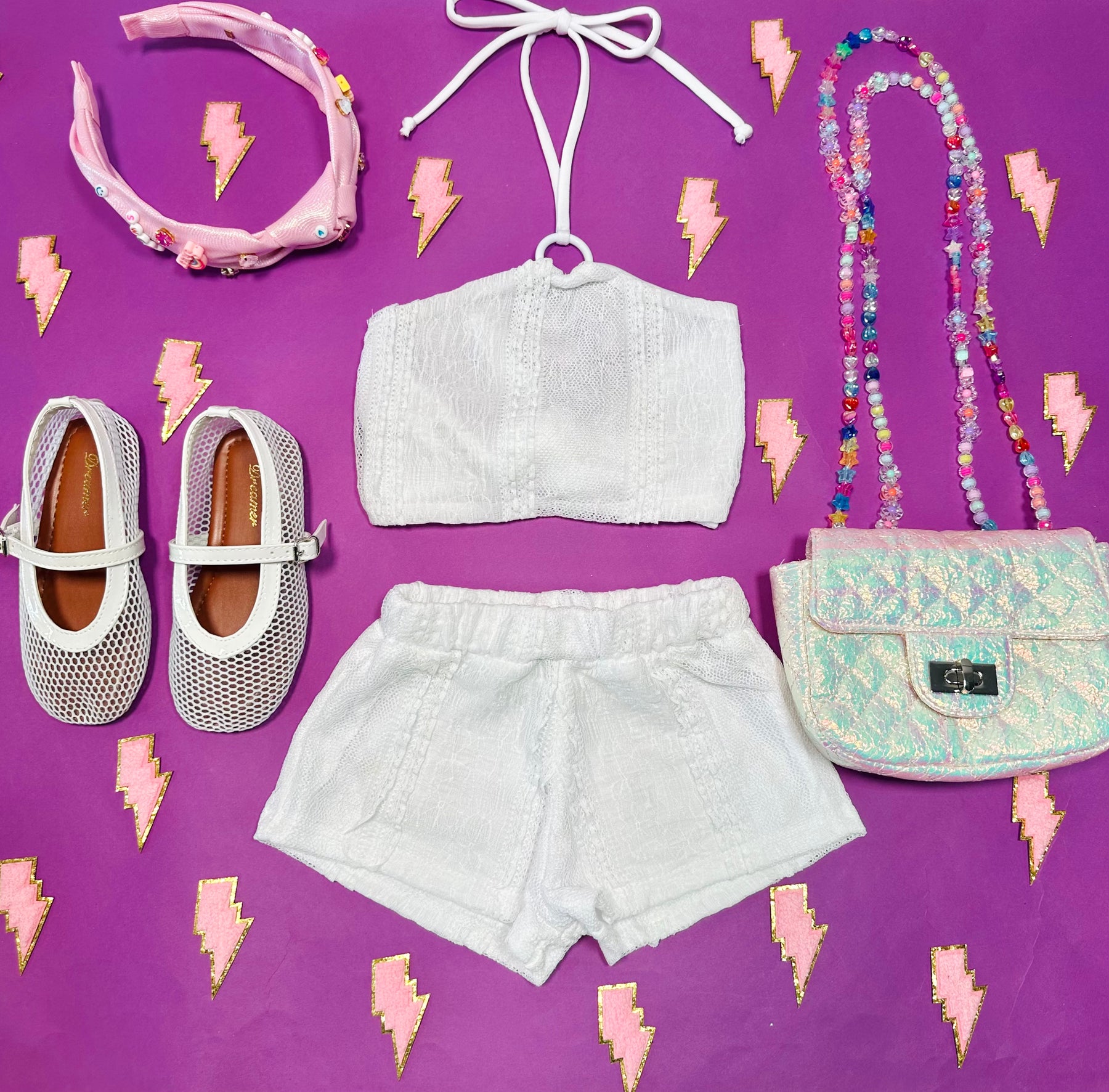 LACE HALTER TOP AND SHORTS SET - SET