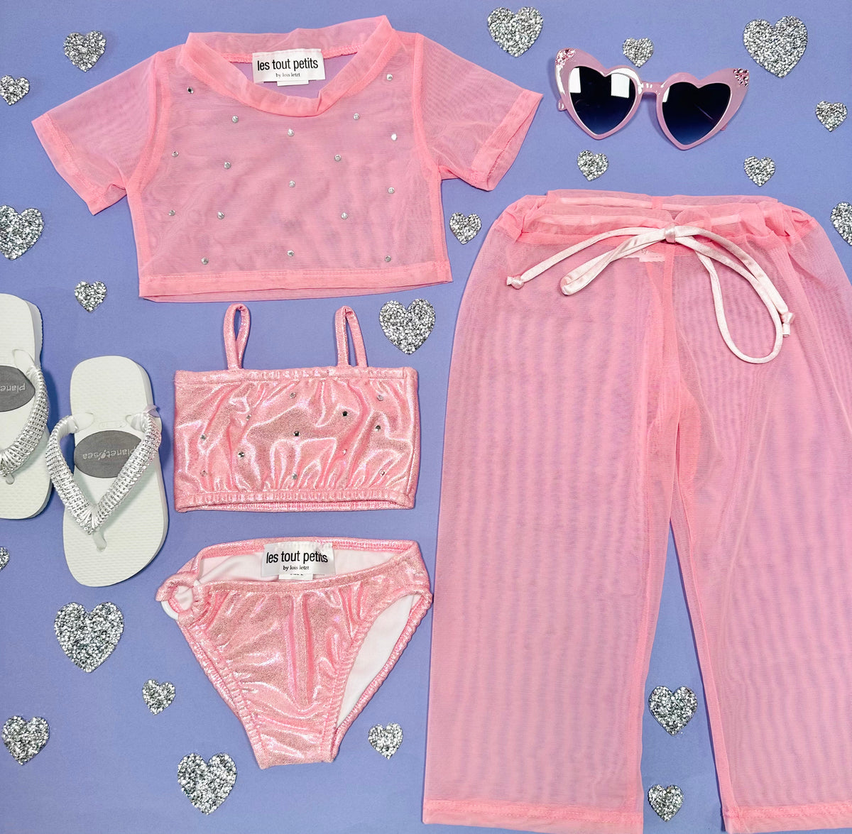 CRYSTAL STONE MESH TOP AND PANTS SET - SET