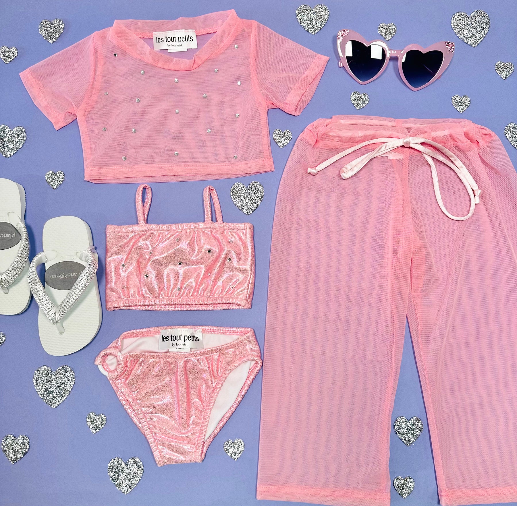 CRYSTAL STONE MESH TOP AND PANTS SET - SET