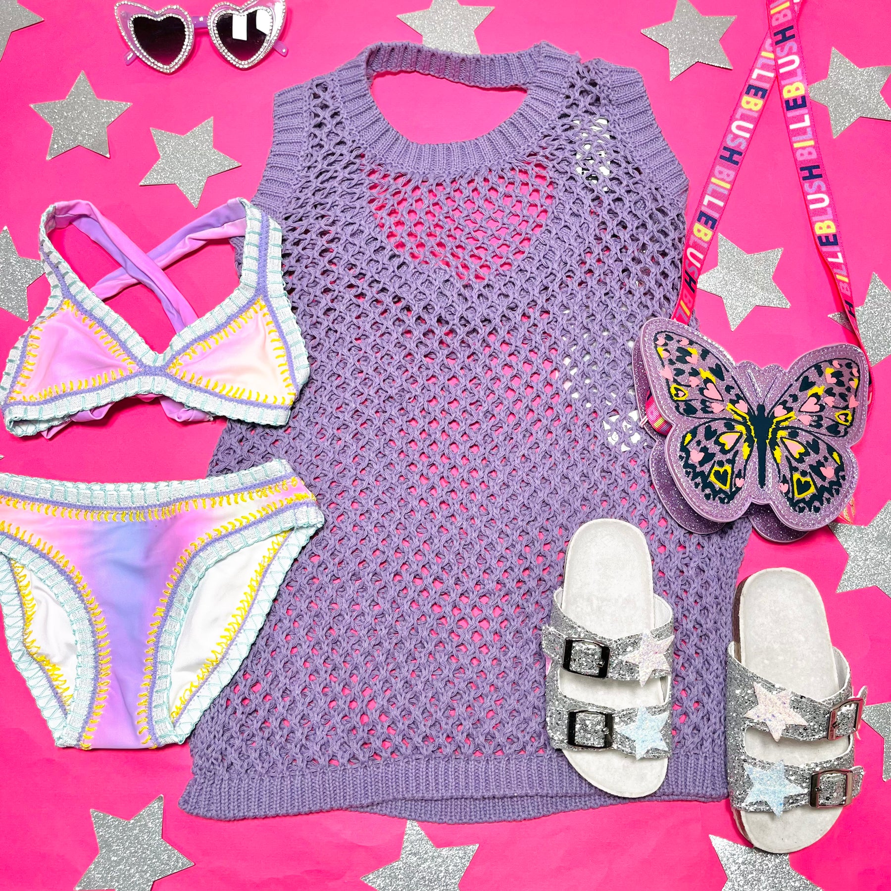 COTTON CANDY RAINBOW EMBROIDERED TWO PIECE BIKINI - TWO PIECE BIKINI