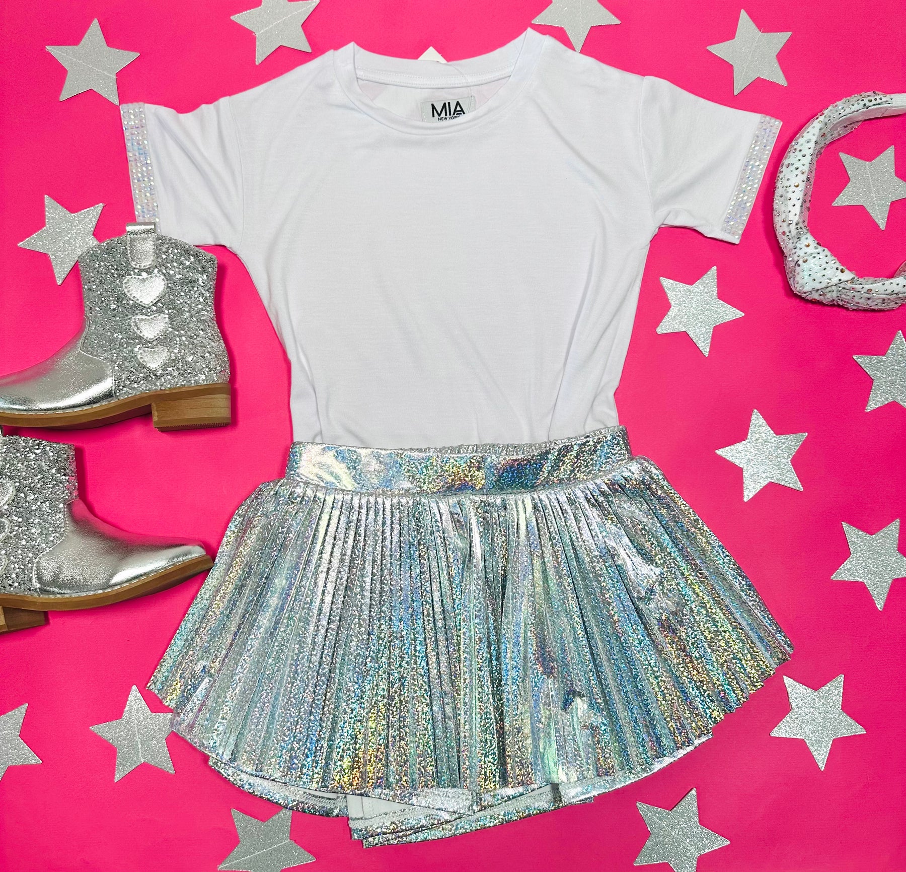 IRIDESCENT PLEATED SKORT - SKIRTS