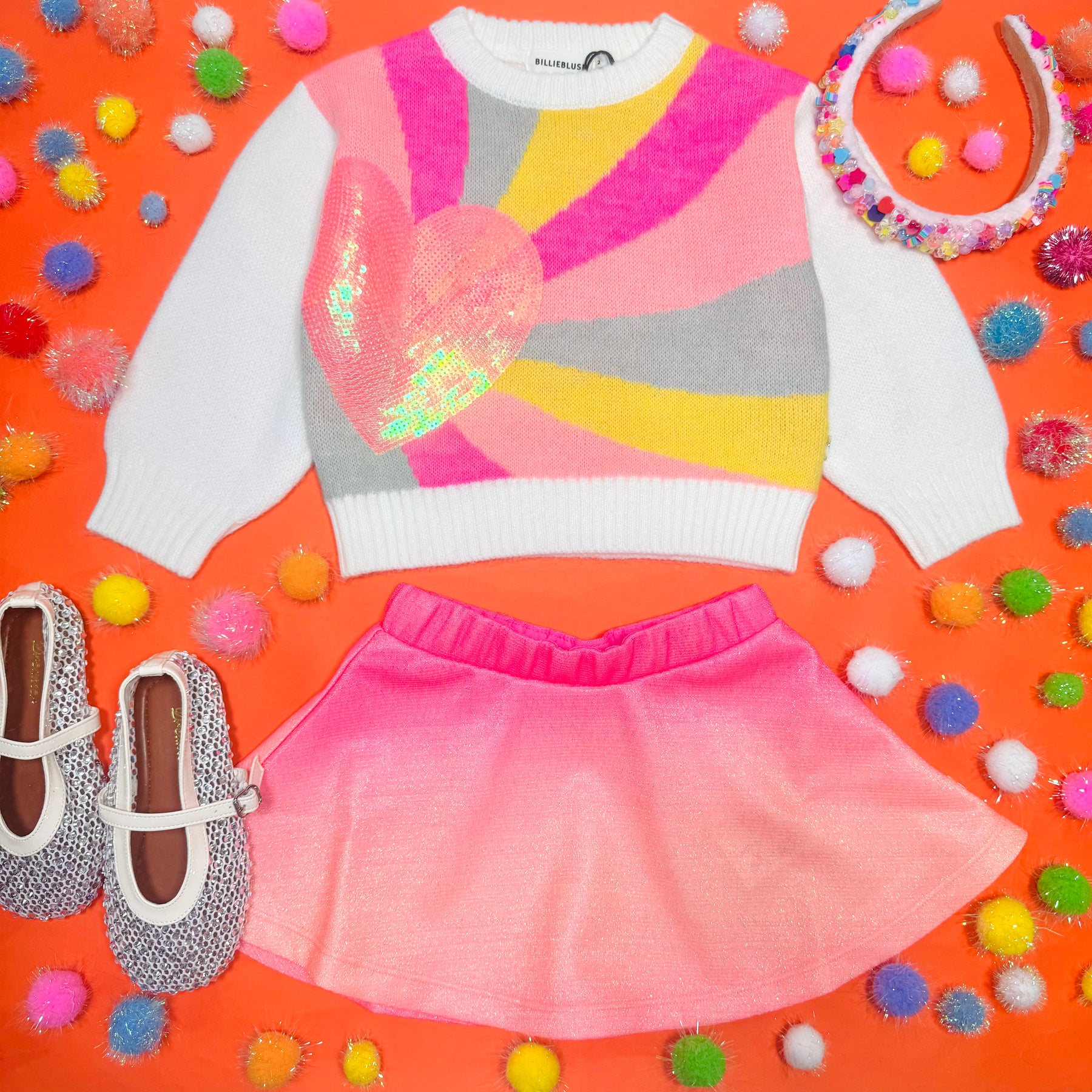 RAINBOW SEQUIN HEART SWEATER
