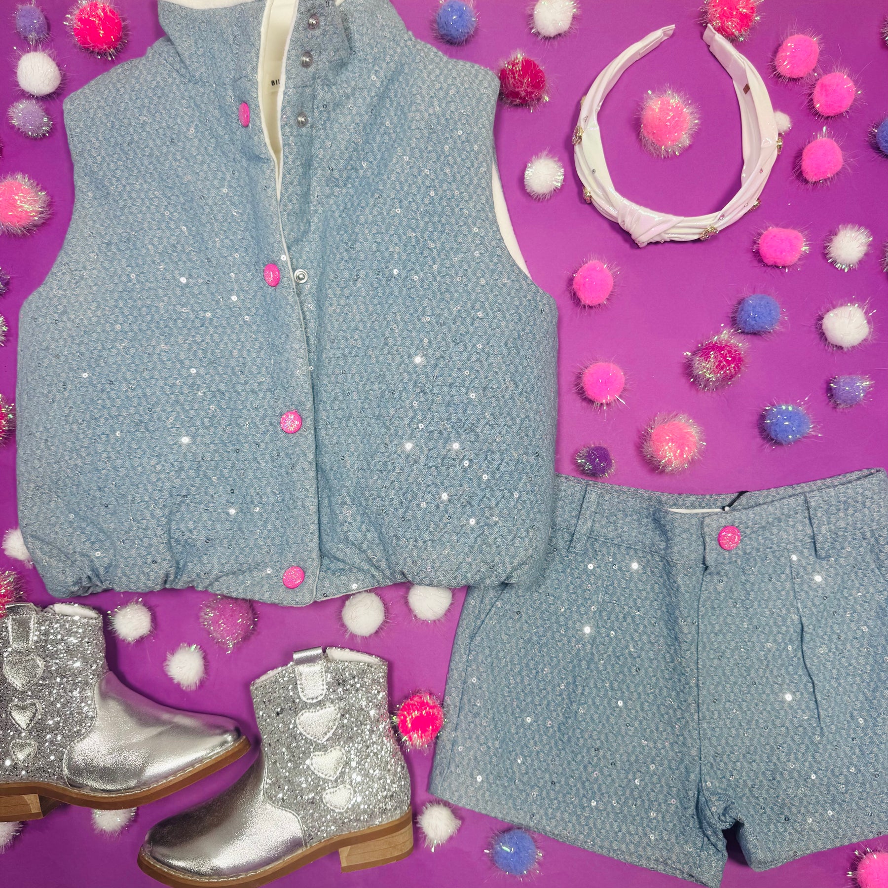 SEQUIN DENIM SHORTS - SHORTS