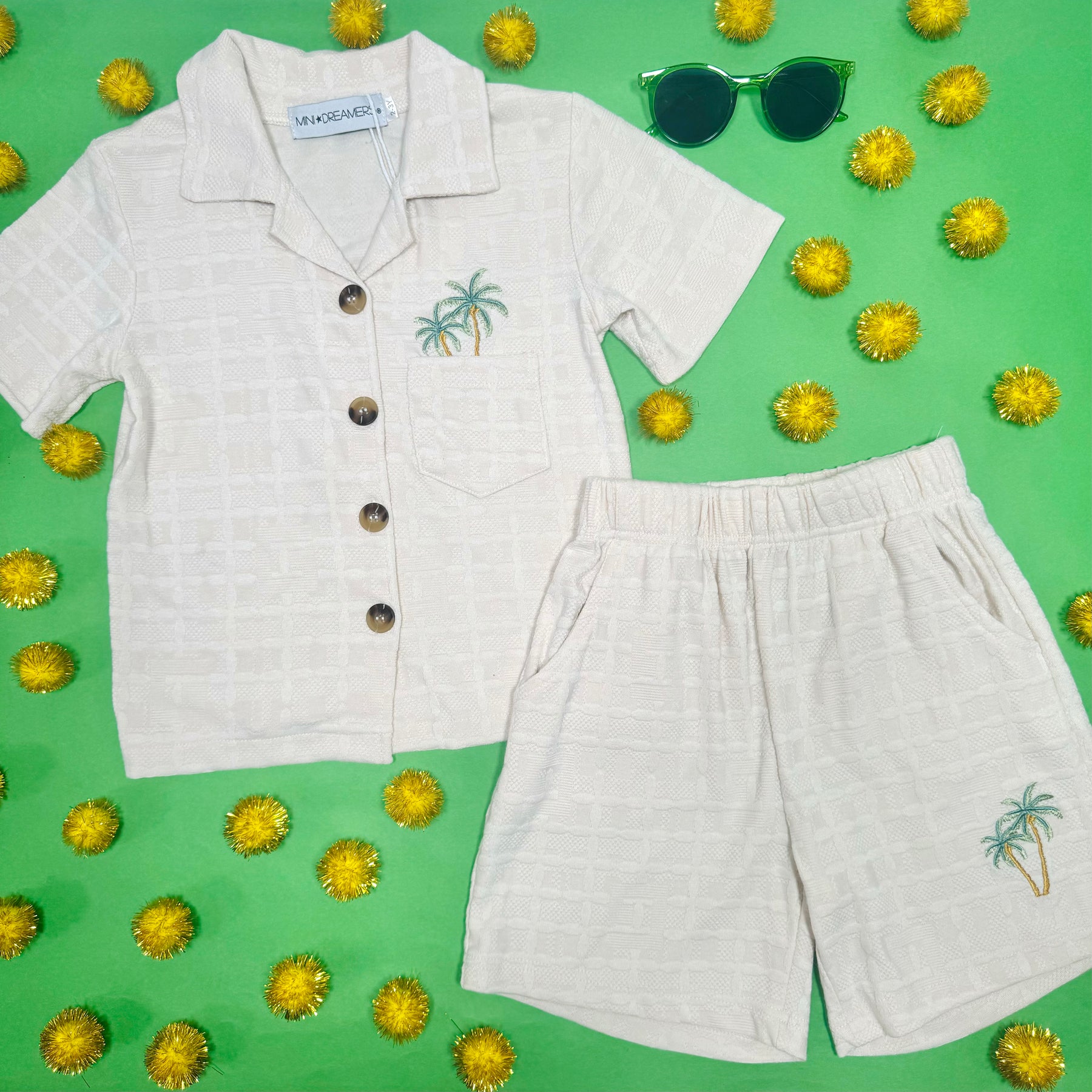 JORDAN PALM TREES KNITTED BUTTON DOWN AND SHORTS SET - SET