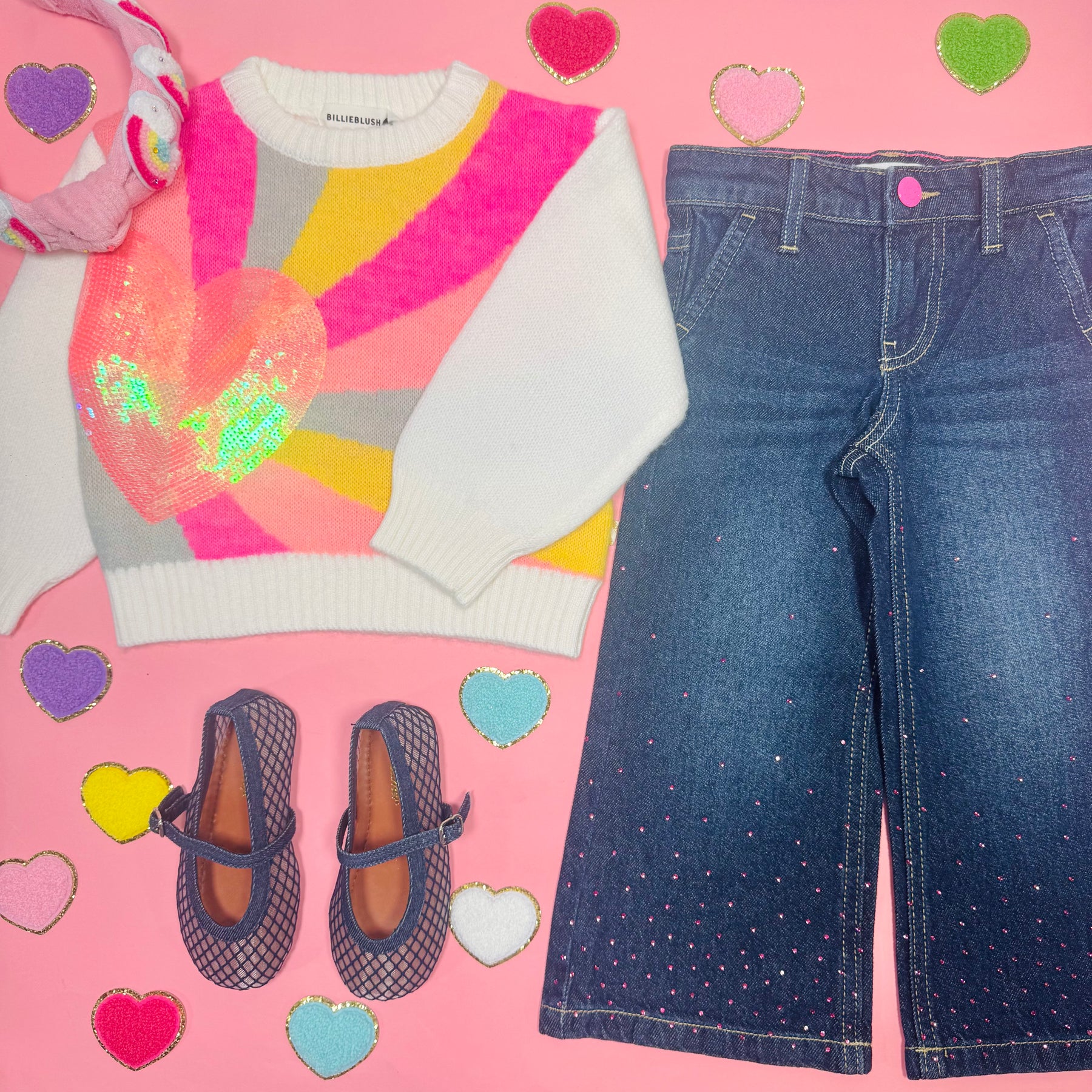 RAINBOW SEQUIN HEART SWEATER