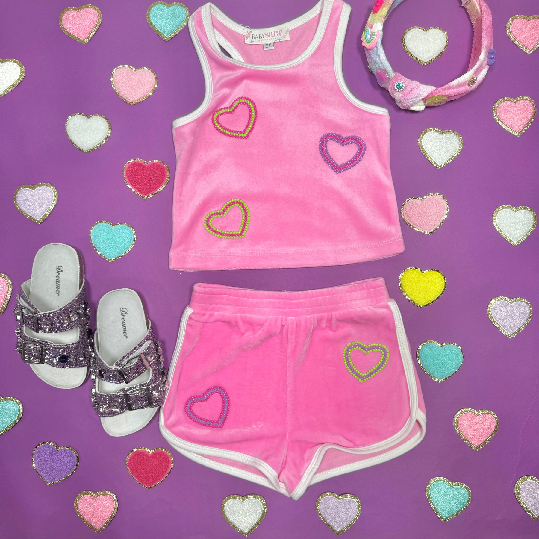 HEARTS VELOUR SHORTS - SHORTS
