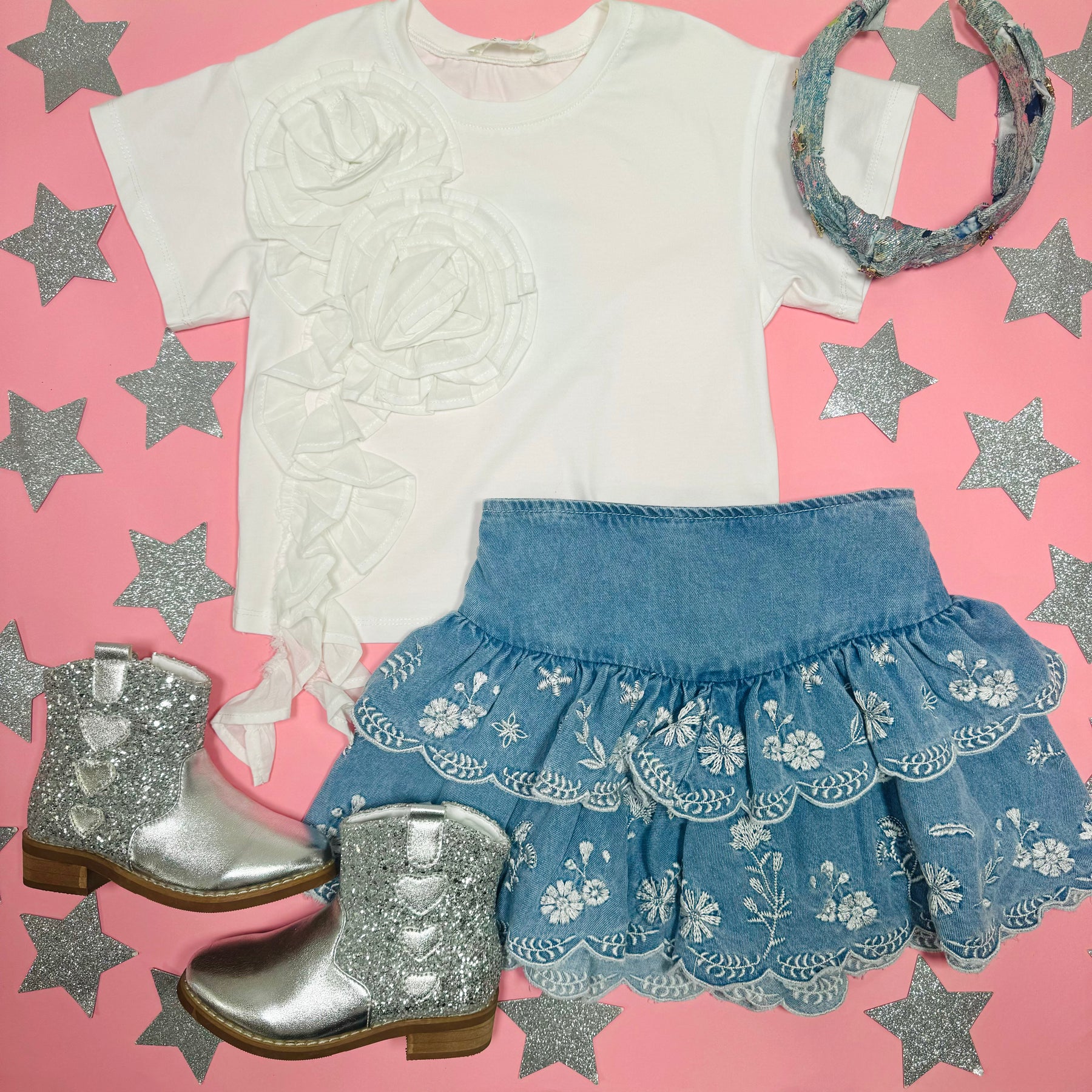 ROSETTE TRIM TOP - SHORT SLEEVE TOPS