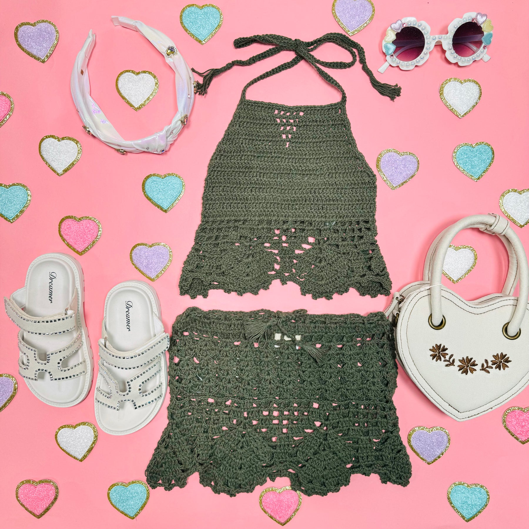 CROCHET HALTER TOP AND SKIRT SET - SET