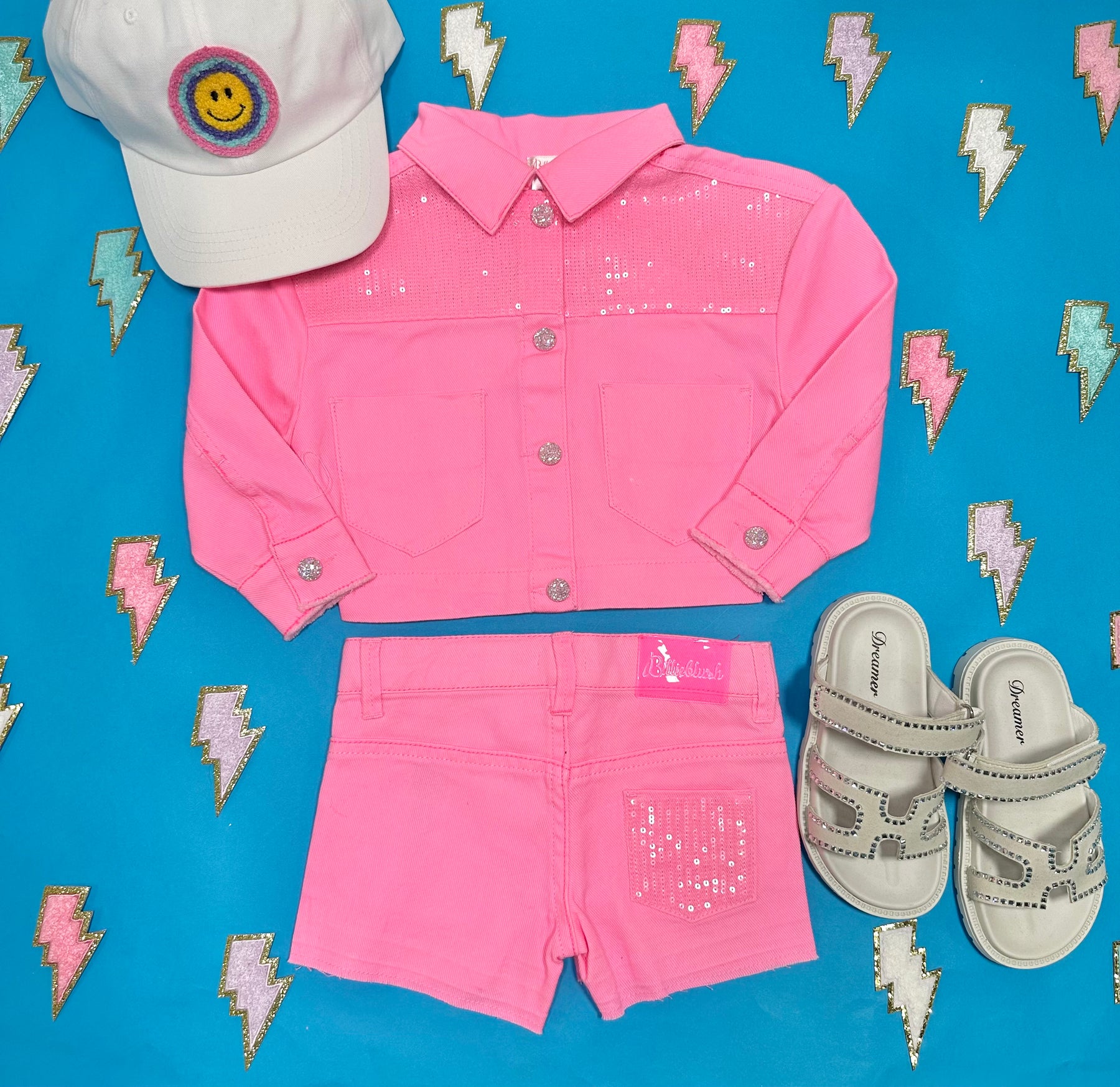 COLORED DENIM SHORT W/ SEQUIN POCKETS - SHORT SLEEVE TOPS