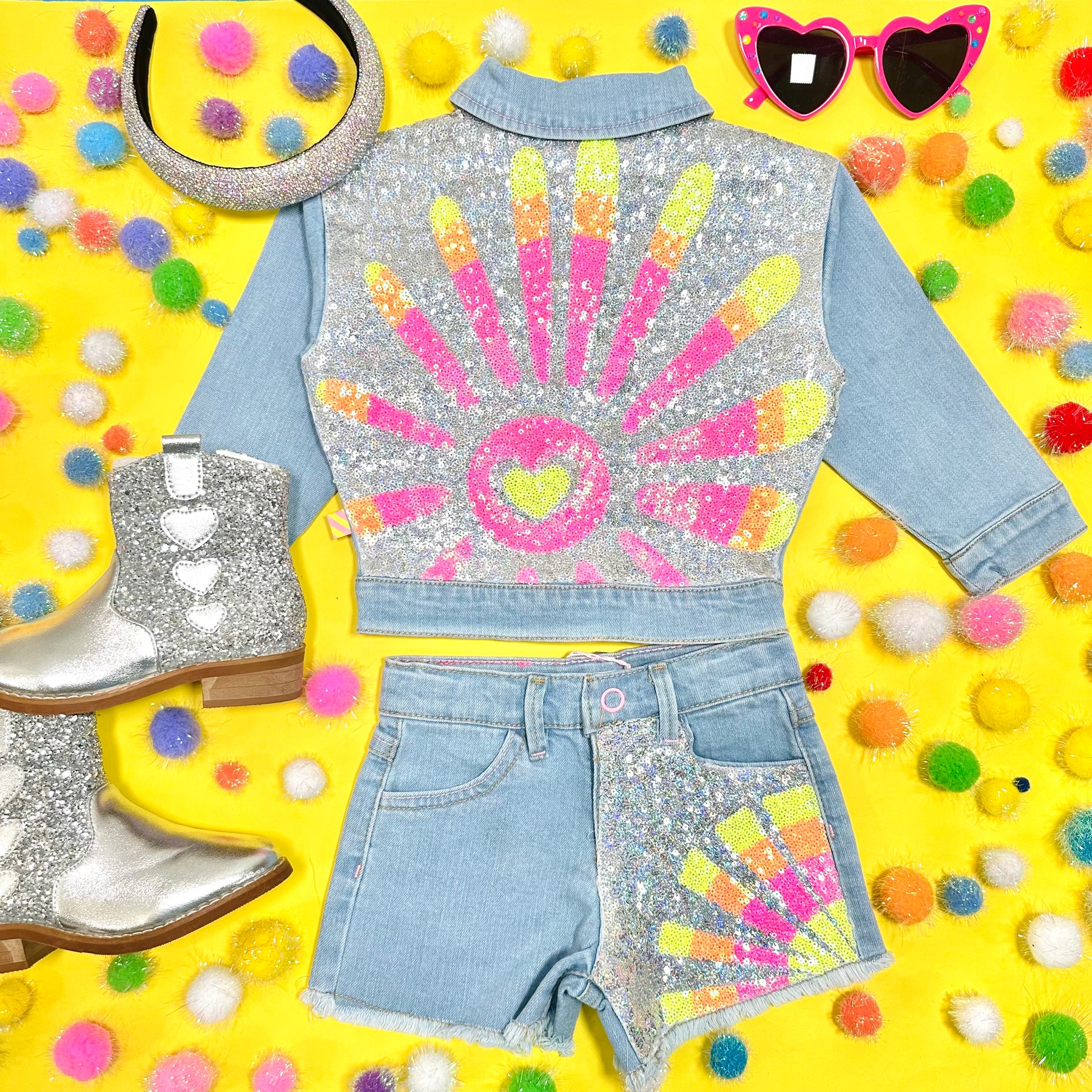 SEQUIN SUN DENIM JACKET - JACKETS