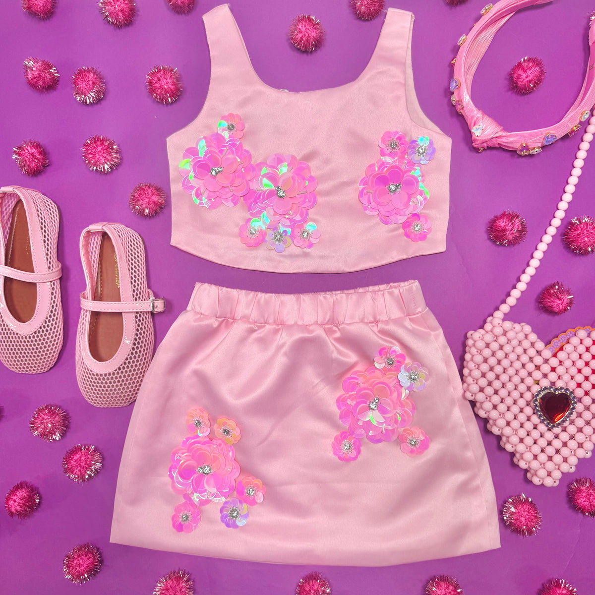 BIJOU SEQUIN TOP AND SKIRT SET - SET