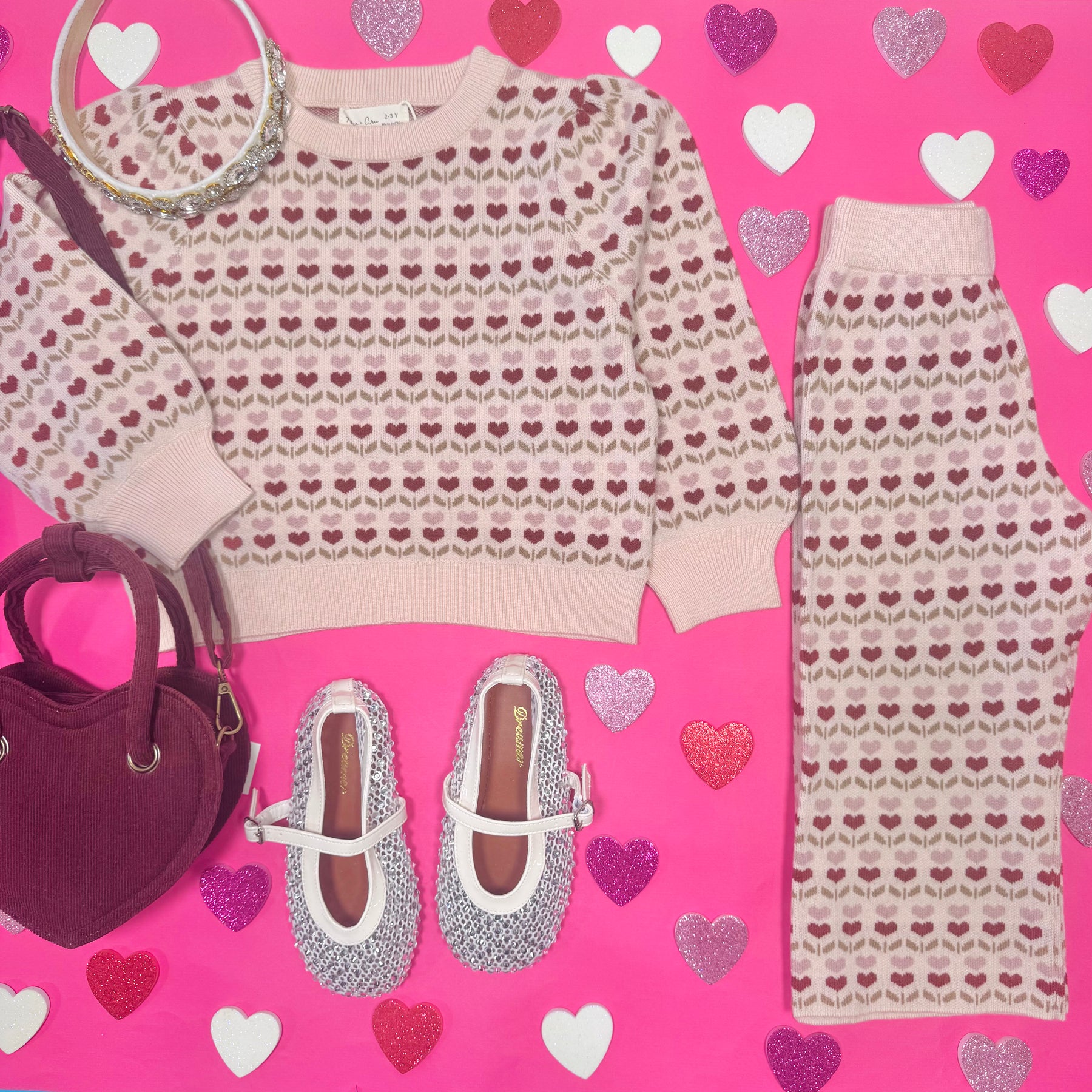 RUBY HEARTS JACQUARD KNIT SWEATER AND PANTS SET