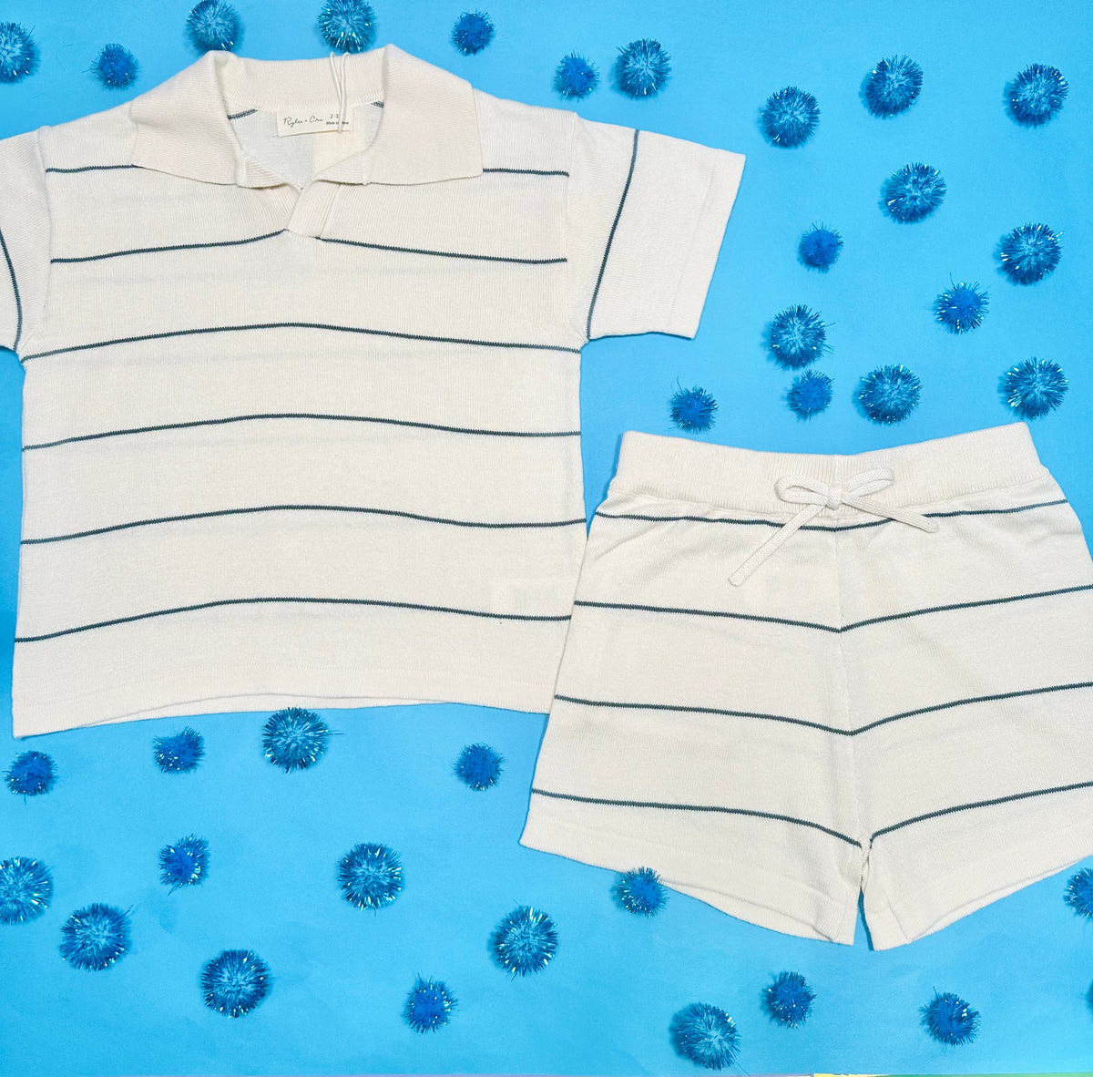 CHANDLER STRIPE KNIT POLO AND SHORTS SET - SET