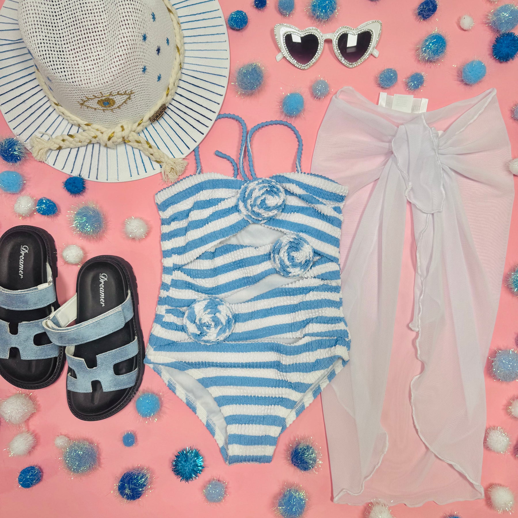 NELLIE FLORAL STRIPES ONE PIECE SWIMSUIT
