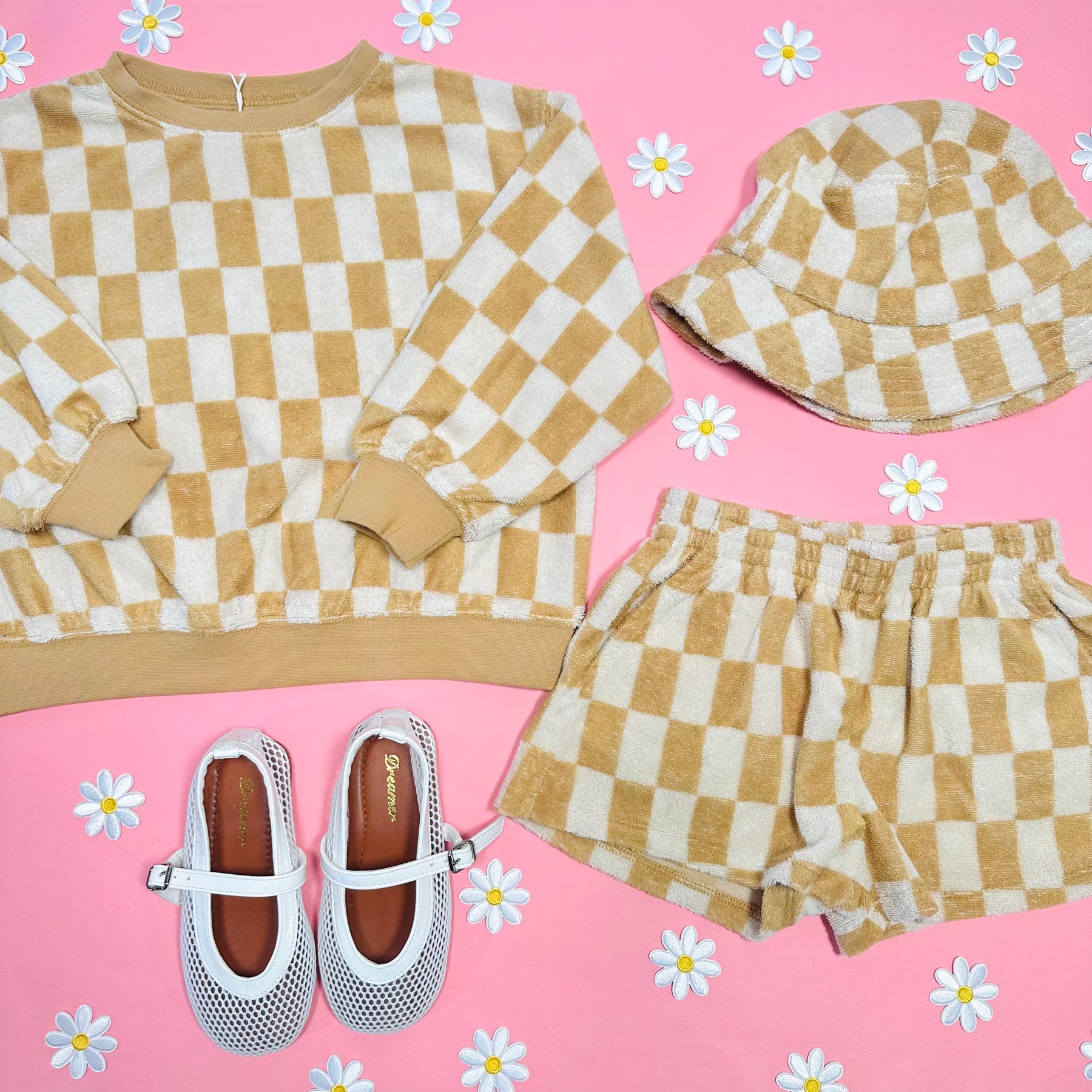 MARIGOLD CHECK SUMMER SWEATSHIRT AND SHORTS SET - SET
