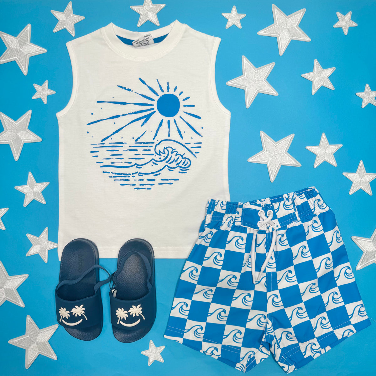 WAVES CHECKERED SWIM TRUNKS