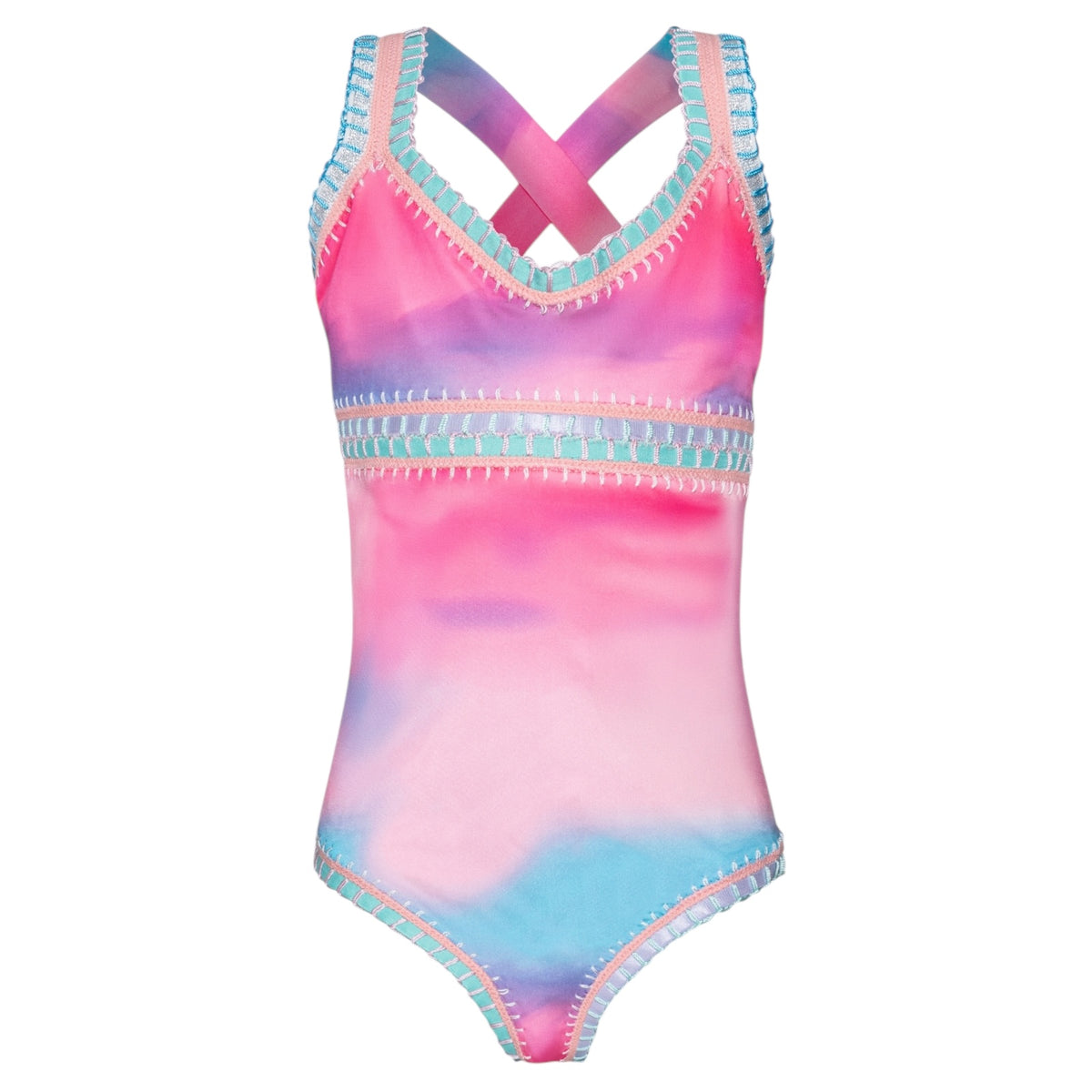 SADIE RAINBOW EMBROIDERED TIE DYE ONE PIECE SWIMSUIT (PREORDER)
