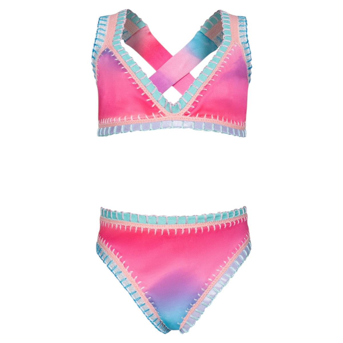 RAINBOW EMBROIDERED TIE DYE TWO PIECE BIKINI (PREORDER)